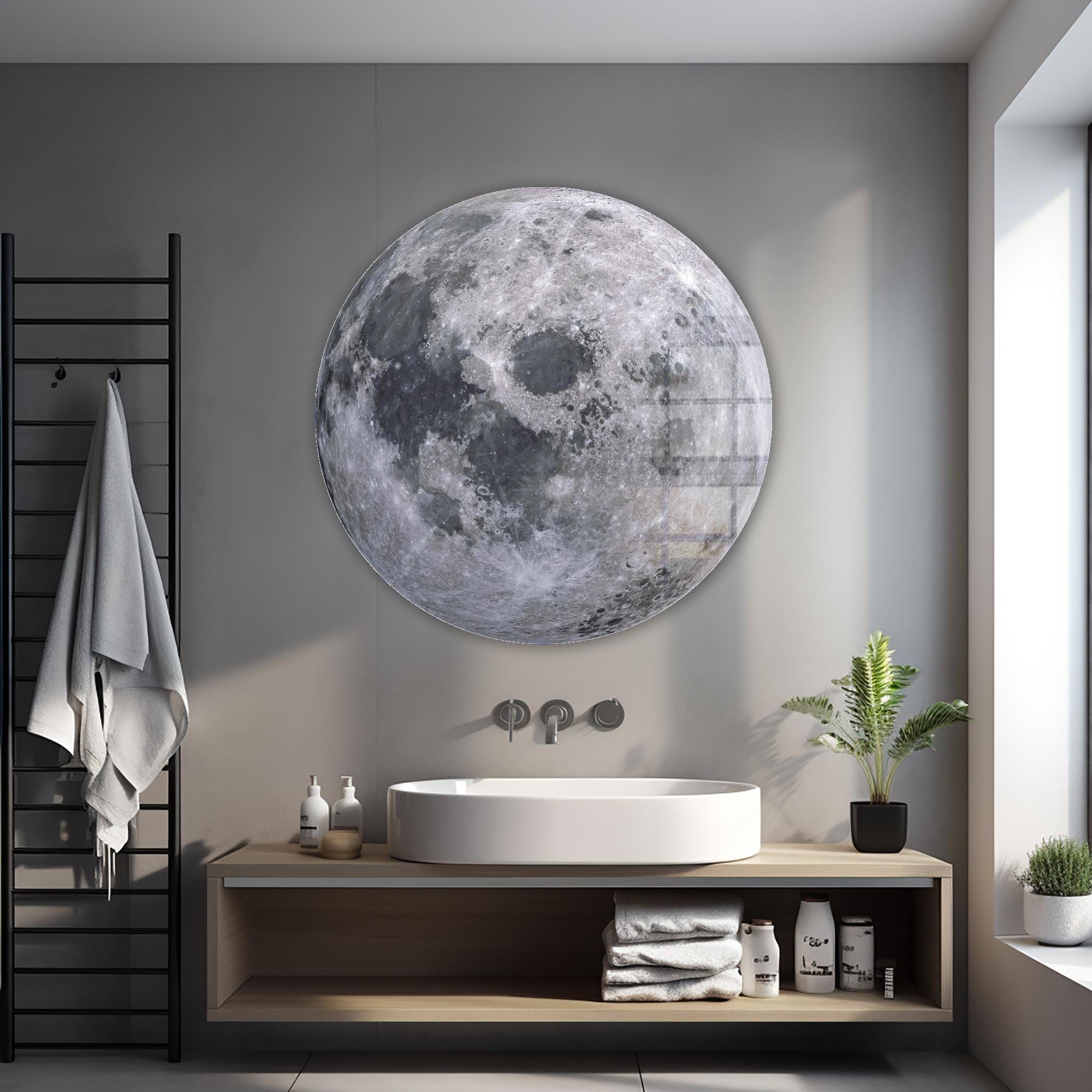 Round Moon Glass Wall Art - Elegant Home Decor for Living Room, Bedroom & Office - Perfect for Modern & Boho Interior Design