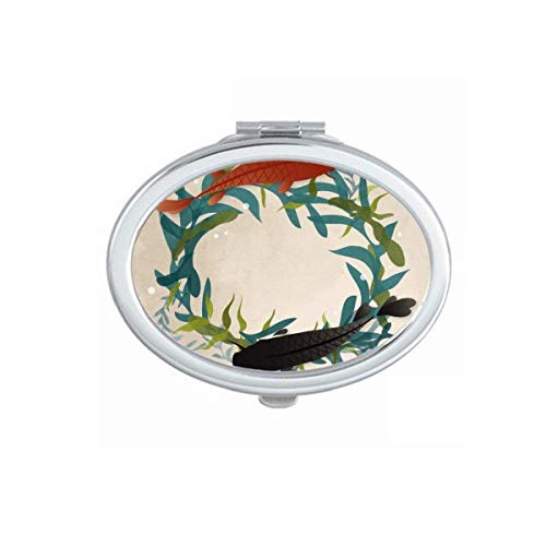 DIYthinker Double-Sided Portable Folding Mirror with Seaweed & Fish Design - Perfect for Travel, Makeup, and Handheld Use