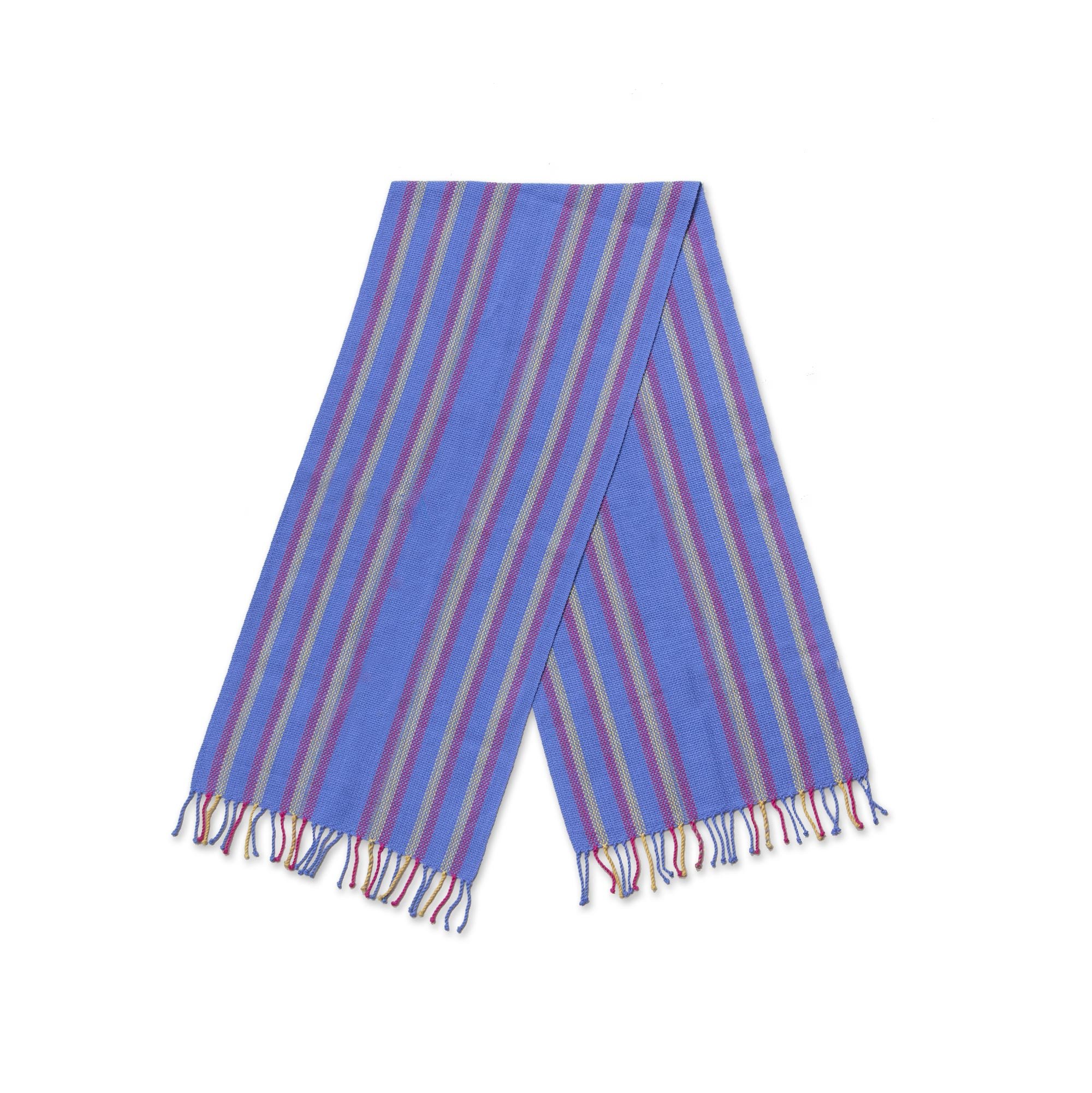 NOVICA Hand Woven Blue and Pink Cotton Table Runner 'Blue Rivers' - Elegant Dining Table Decor for Weddings, Holidays & Home Decoration