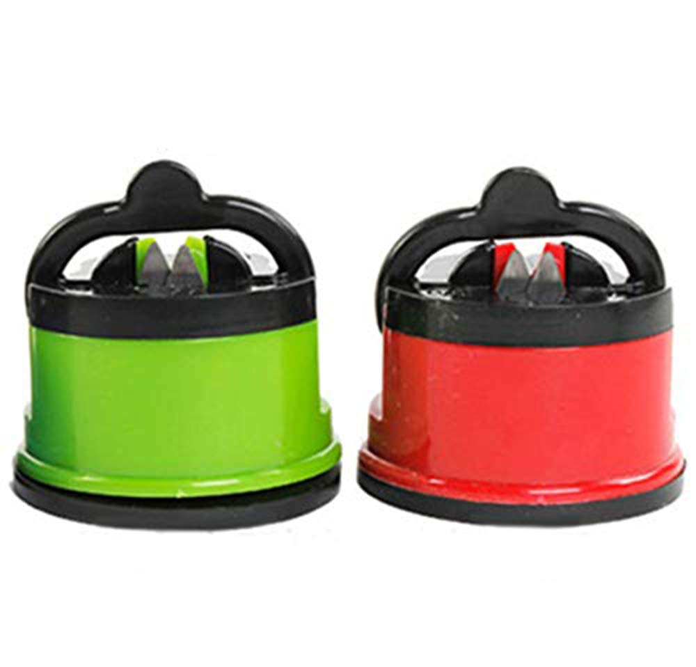 2 Pack Knife Sharpener with Suction Cup - Fast & Easy Knife Sharpening Tool for Kitchen, Chef & Home Use - Quickly Restores Dull Blades (Red + Green) - Perfect for Kitchen Prep, Camping & Outdoor Cooking