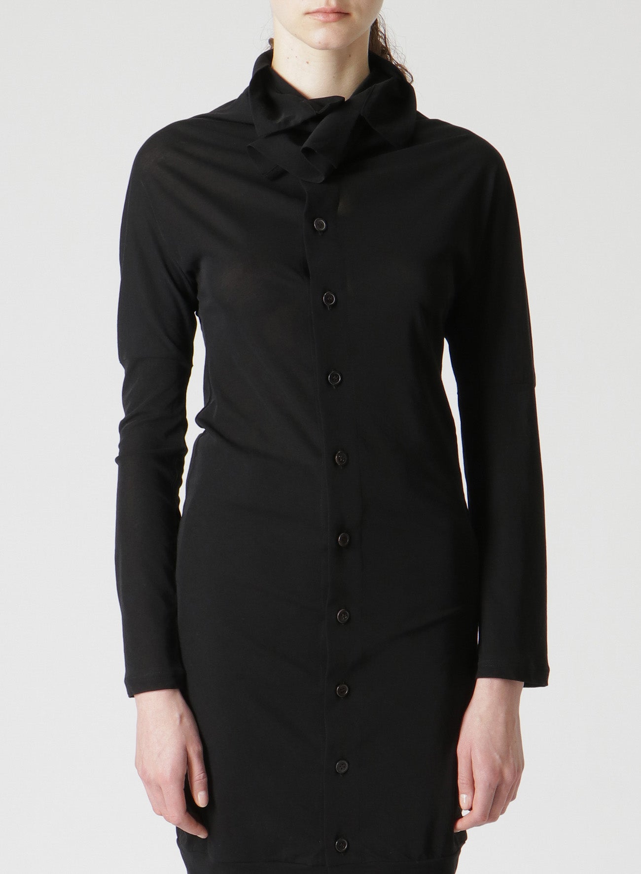 COSMORAMA Women's Cotton Long Sleeve Button Up Turtleneck Top - Elegant Draped Blouse for Office, Date Night & Fall Layering