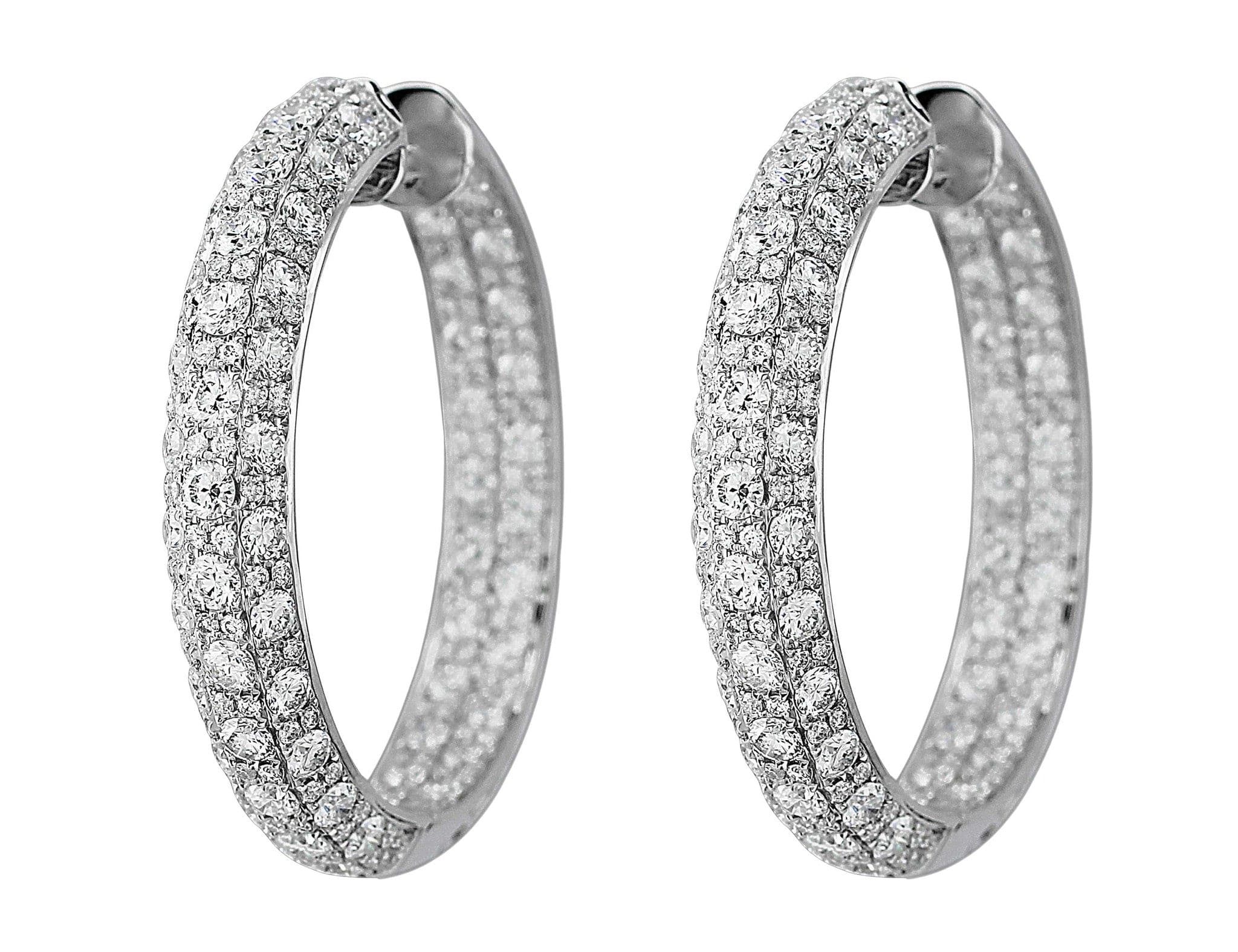 18K White Gold Diamond Scroll Hoop Earrings for Women - Elegant Wedding, Party & Evening Wear Jewelry