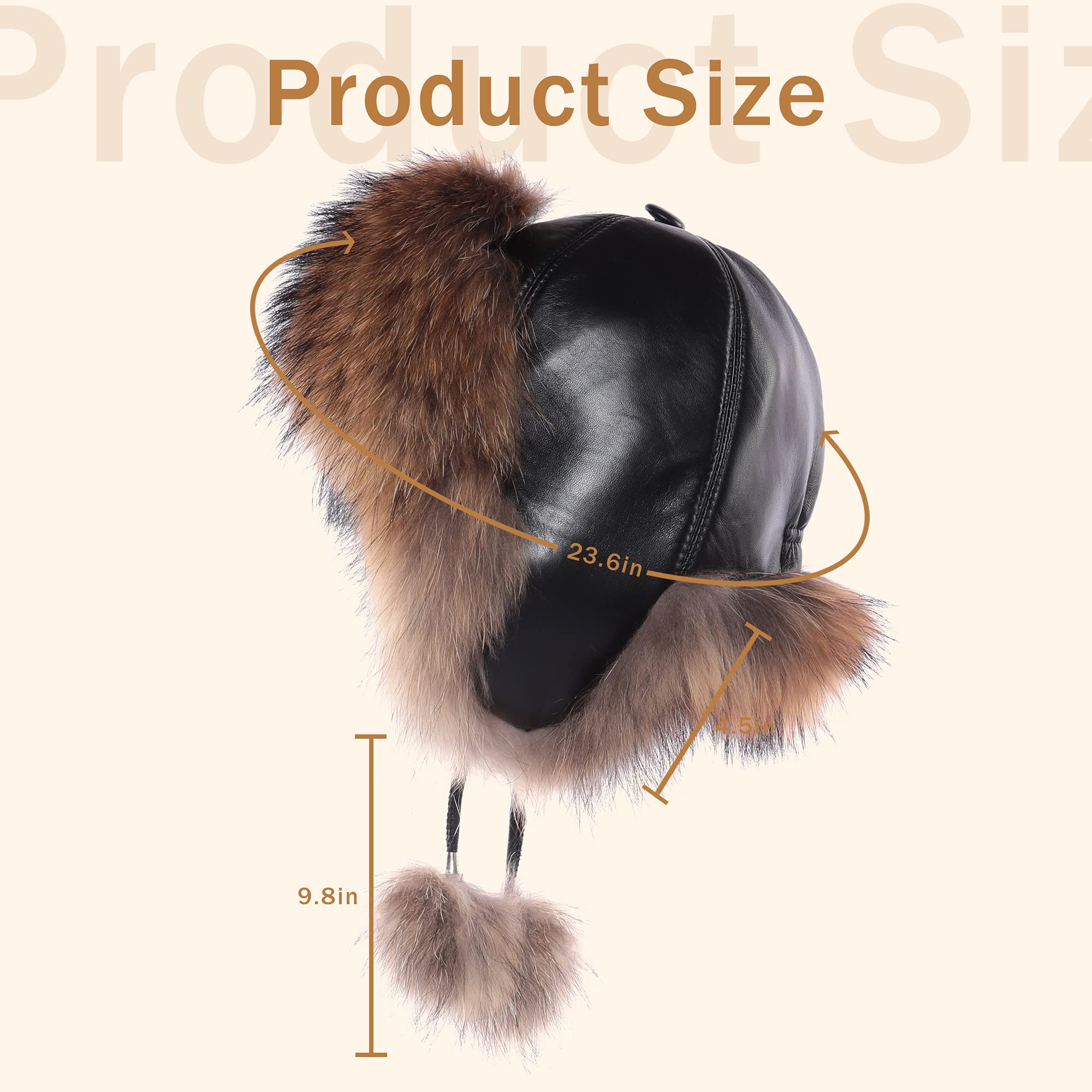 Fur Story Women's Fur Trapper Hat with Sheepskin Earflaps - Warm Winter Hat with Pom Pom for Cold Weather & Outdoor Activities