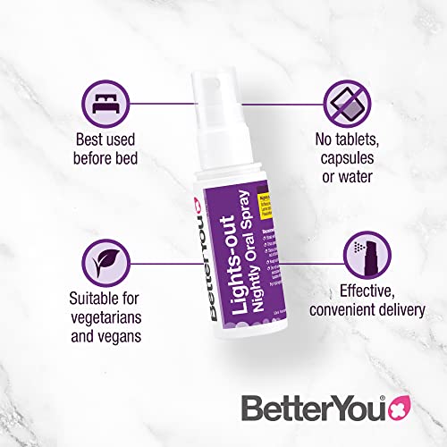 BetterYou Lights Out 5HTP 50mg Nighttime Sleep Support Oral Spray - Promotes Relaxation & Restful Sleep for Adults - Perfect for Stress Relief & Natural Sleep Aid