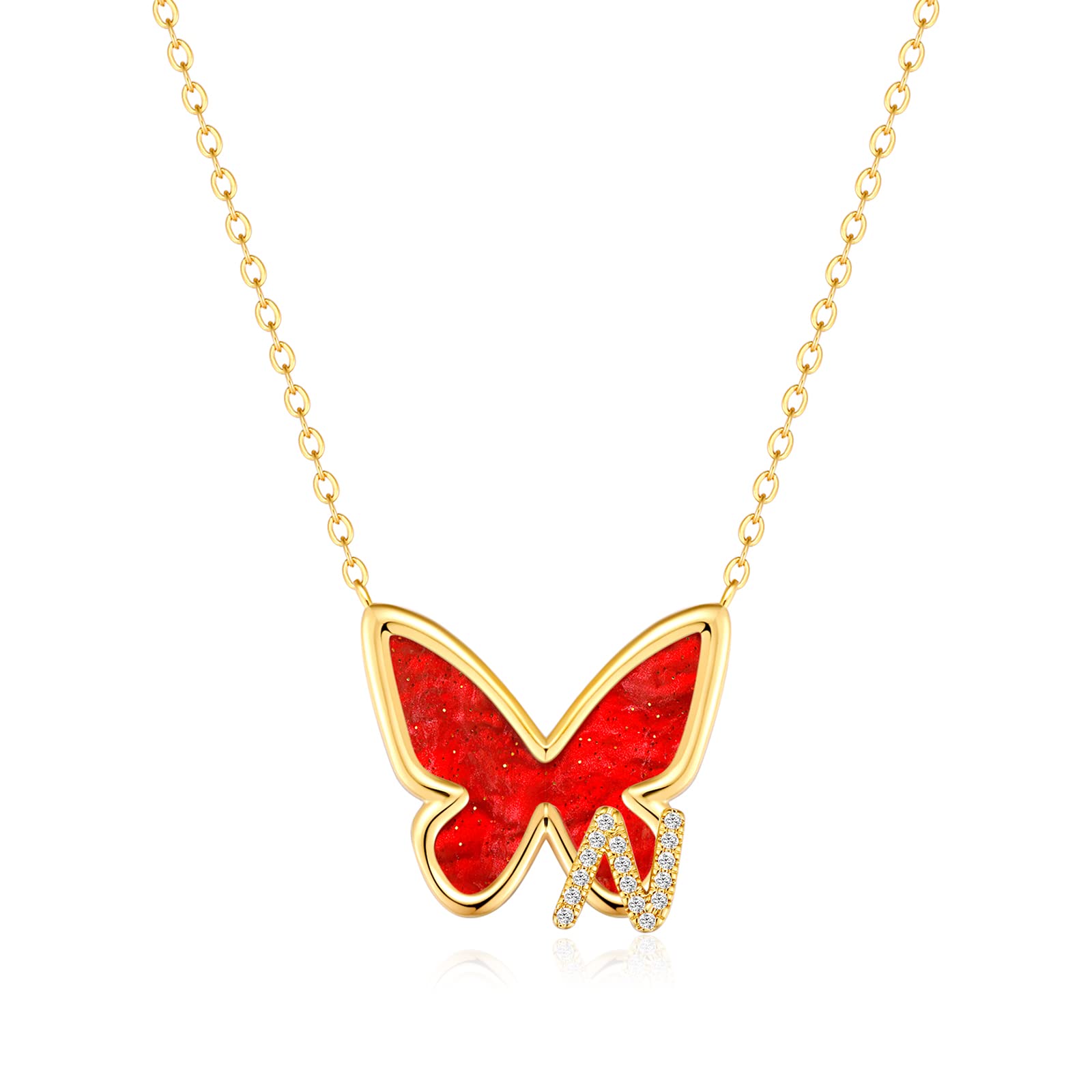 FONKUP 14K Gold Plated Butterfly Initial Necklace - Personalized Name Pendant Trendy Women's Jewelry Gift for Birthday, Anniversary & Valentine's Day