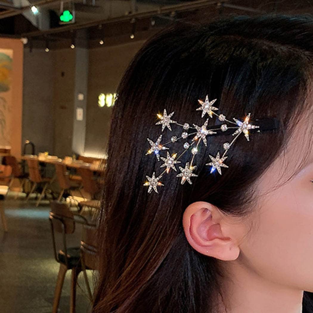 LIVECOOL Designer Alligator Hair Clips - Golden Star Barrettes with Side Stones (2-Pack) | Elegant Hair Accessories for Women & Girls | Perfect for Weddings, Parties & Everyday Wear