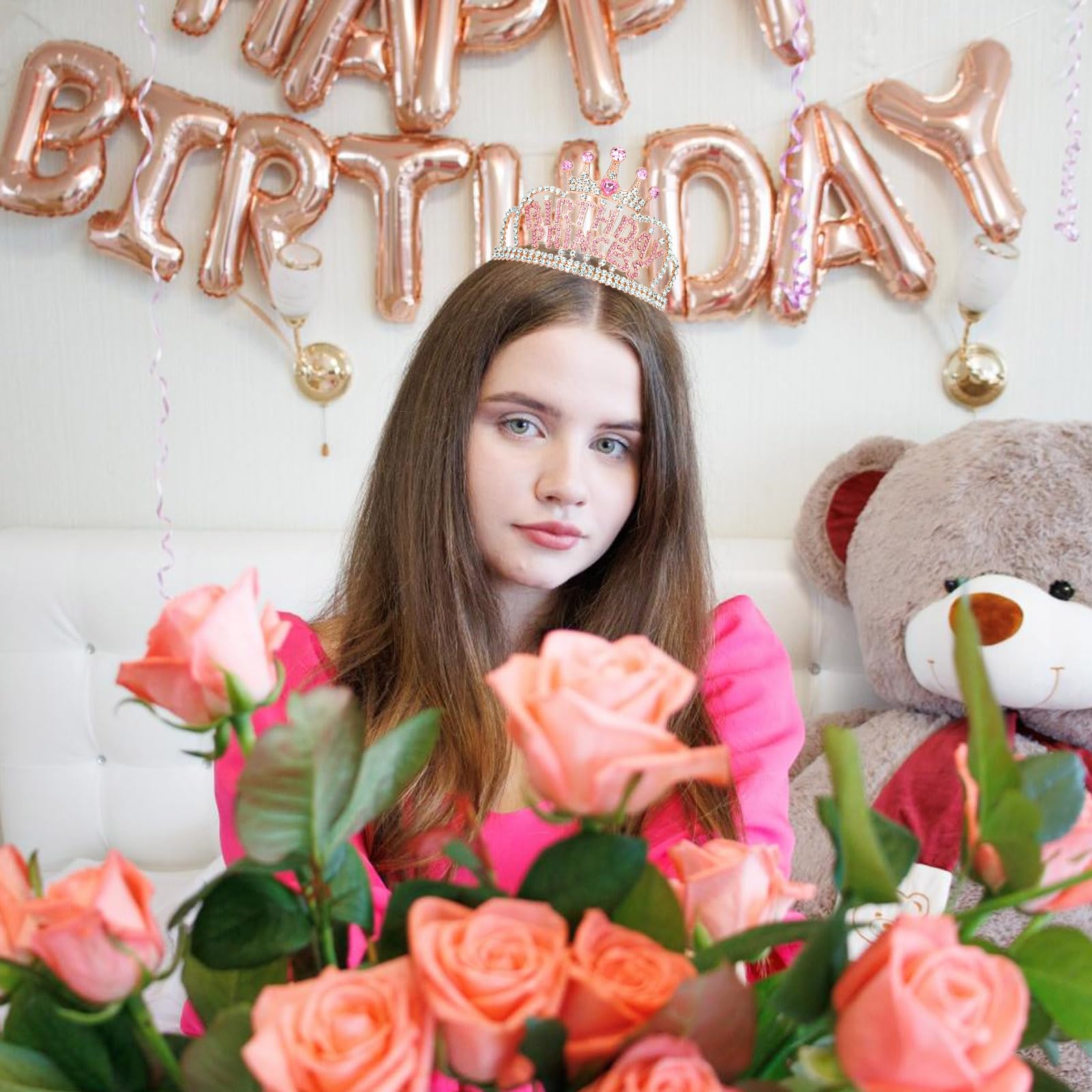 CIEHER Rose Gold & Pink Birthday Crown for Girls & Women - Princess Tiara for Birthday Parties, Decorations & Gifts | Perfect for Birthday Celebrations, Photo Shoots & Special Occasions