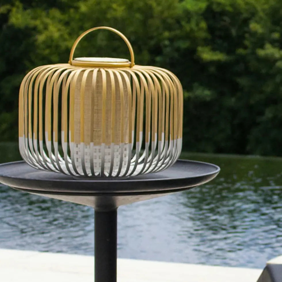 Rustic Bamboo Handle Lantern - Outdoor Floor Lamp for Patio, Garden & Backyard Decor | Weather-Resistant Lighting for Porch, Deck & Landscape Ambiance