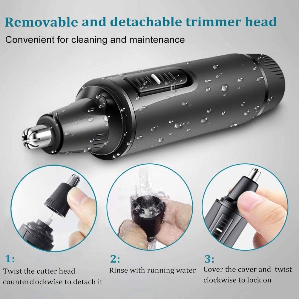 Professional Painless Nose Hair Trimmer for Men & Women - Waterproof Dual Edge Blades, 3-in-1 Ear Nose Eyebrow & Facial Grooming Kit (Black) | Perfect for Travel, Home & Personal Care Routine