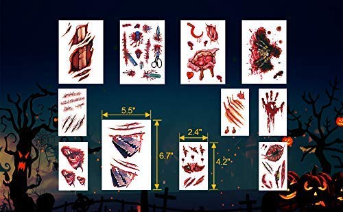 11-Piece Halloween Makeup Kit with Zombie, Vampire & Fake Blood - 61 Realistic Scars, Cuts & Tattoos for Cosplay, Horror Parties & Halloween Costume Contests