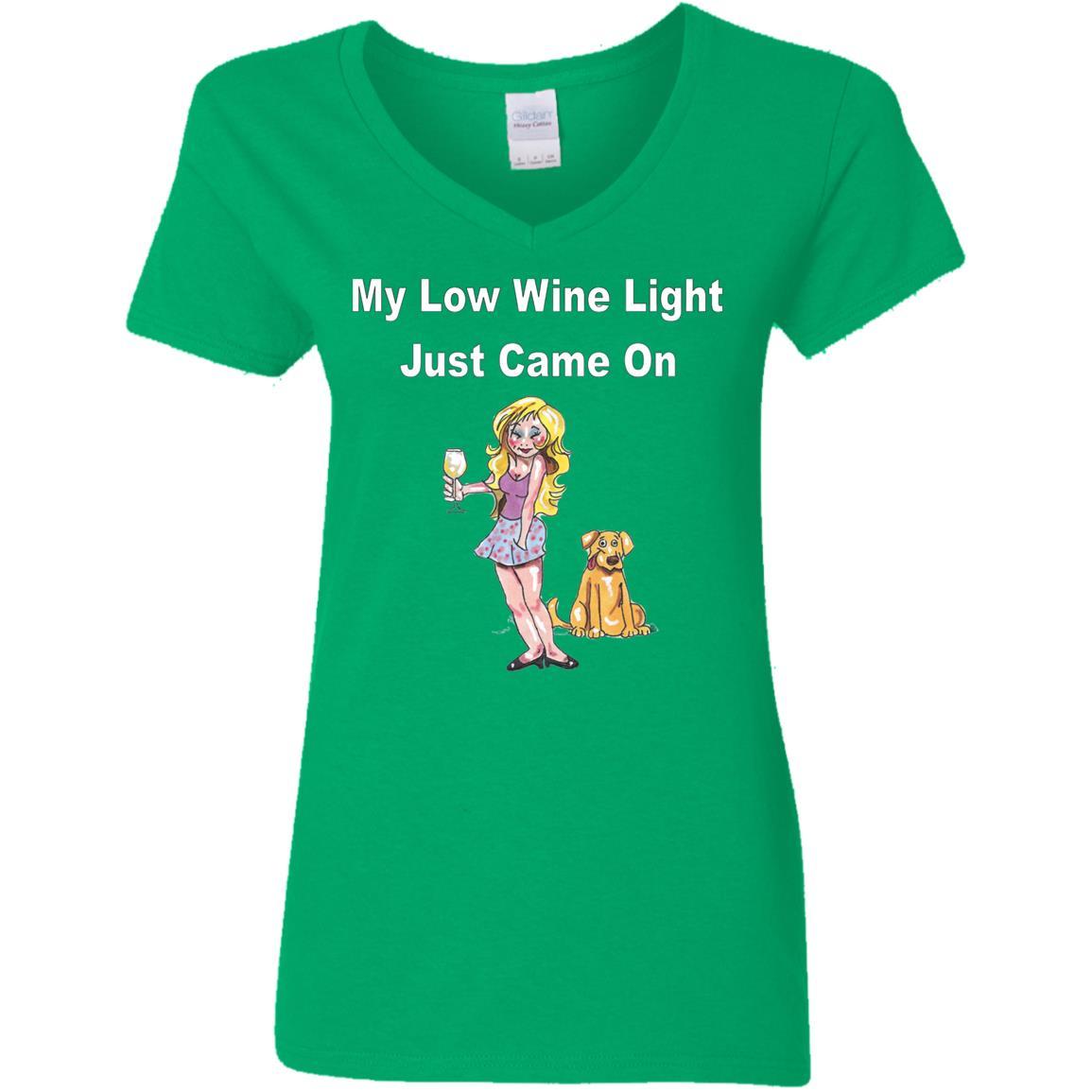 Low Wine Light Ladies V-Neck T-Shirt - 5.3 oz Comfortable Women's Tee for Casual Wear, Wine Tasting & Girls Night Out
