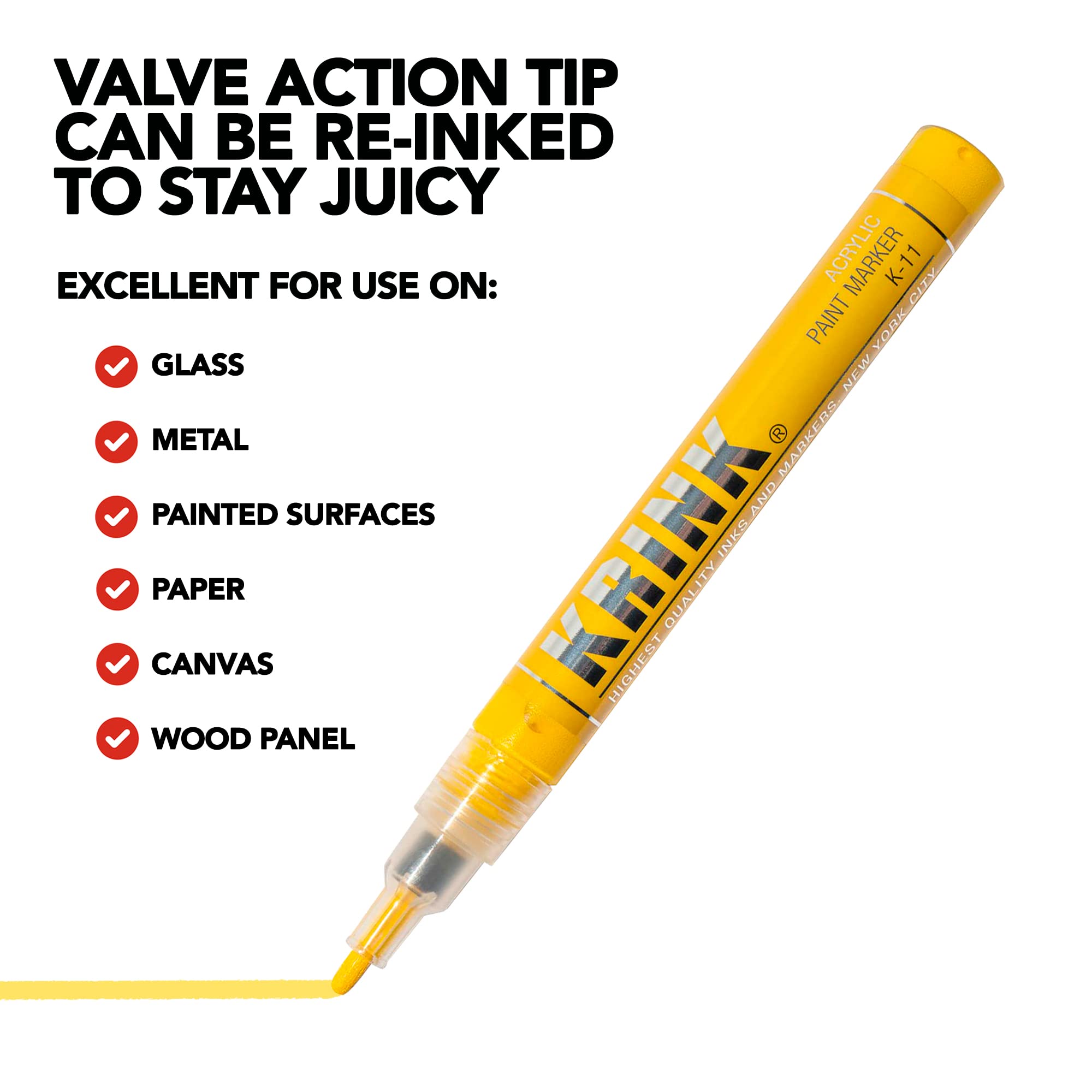 **Krink K-11 Yellow Paint Marker - Vibrant Opaque Fine Art Acrylic Marker for Graffiti, Writing & Drawing - Works on Plastic, Paper, Metal & More - Perfect for Artists, DIY Crafts & Street Art**