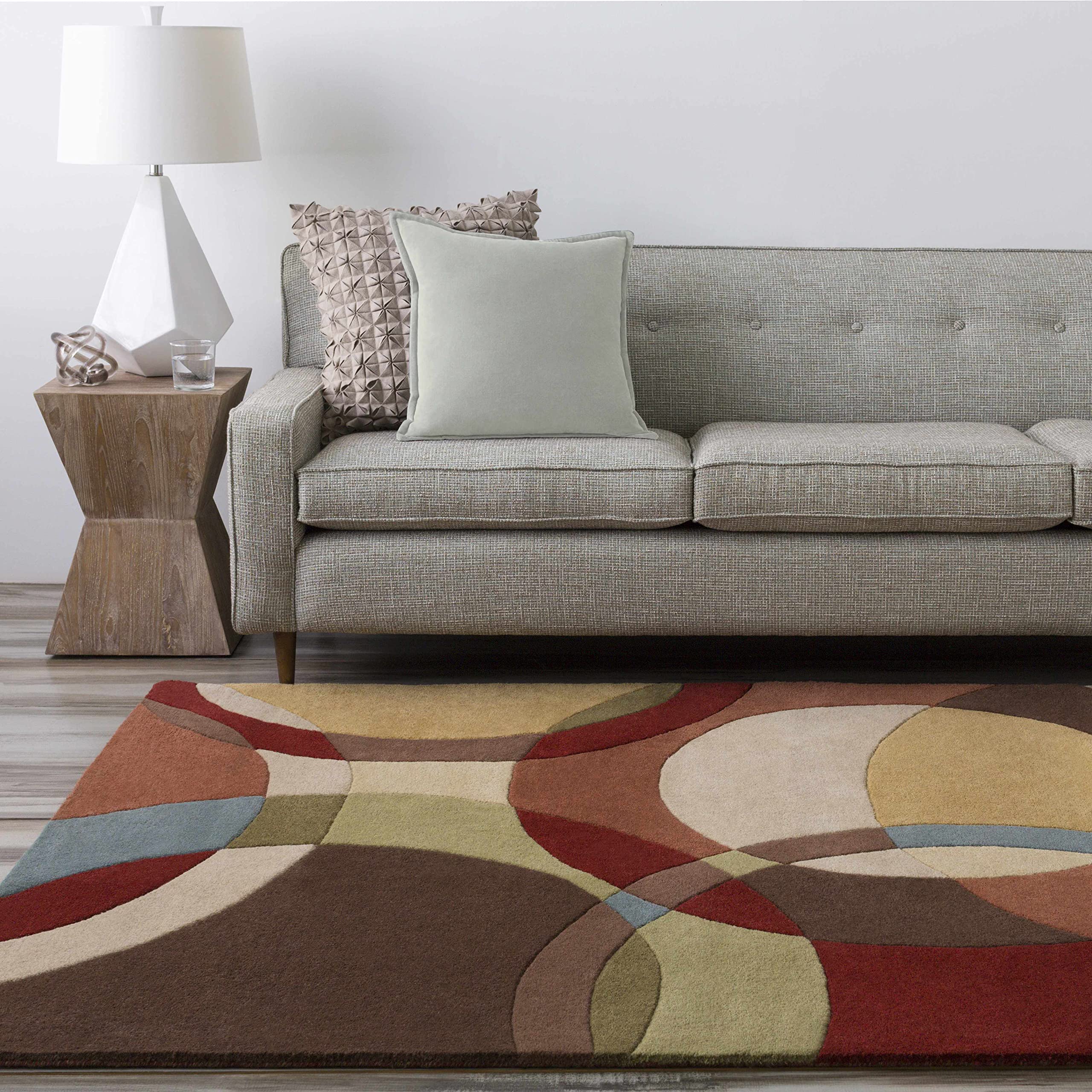 Hauteloom Tilbury Wool Area Rug for Living Room & Bedroom - Modern Round 8' Rug in Brown, Purple, Red - Soft & Durable Handmade Wool Carpet - Perfect for Home Decor, Cozy Spaces & High Traffic Areas