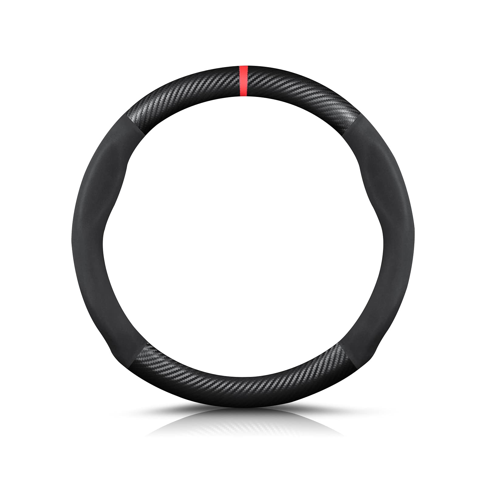 Premium Carbon Fiber & Microfiber PU Leather Steering Wheel Cover - Anti-Slip, Breathable, Sweat Absorbent - 15