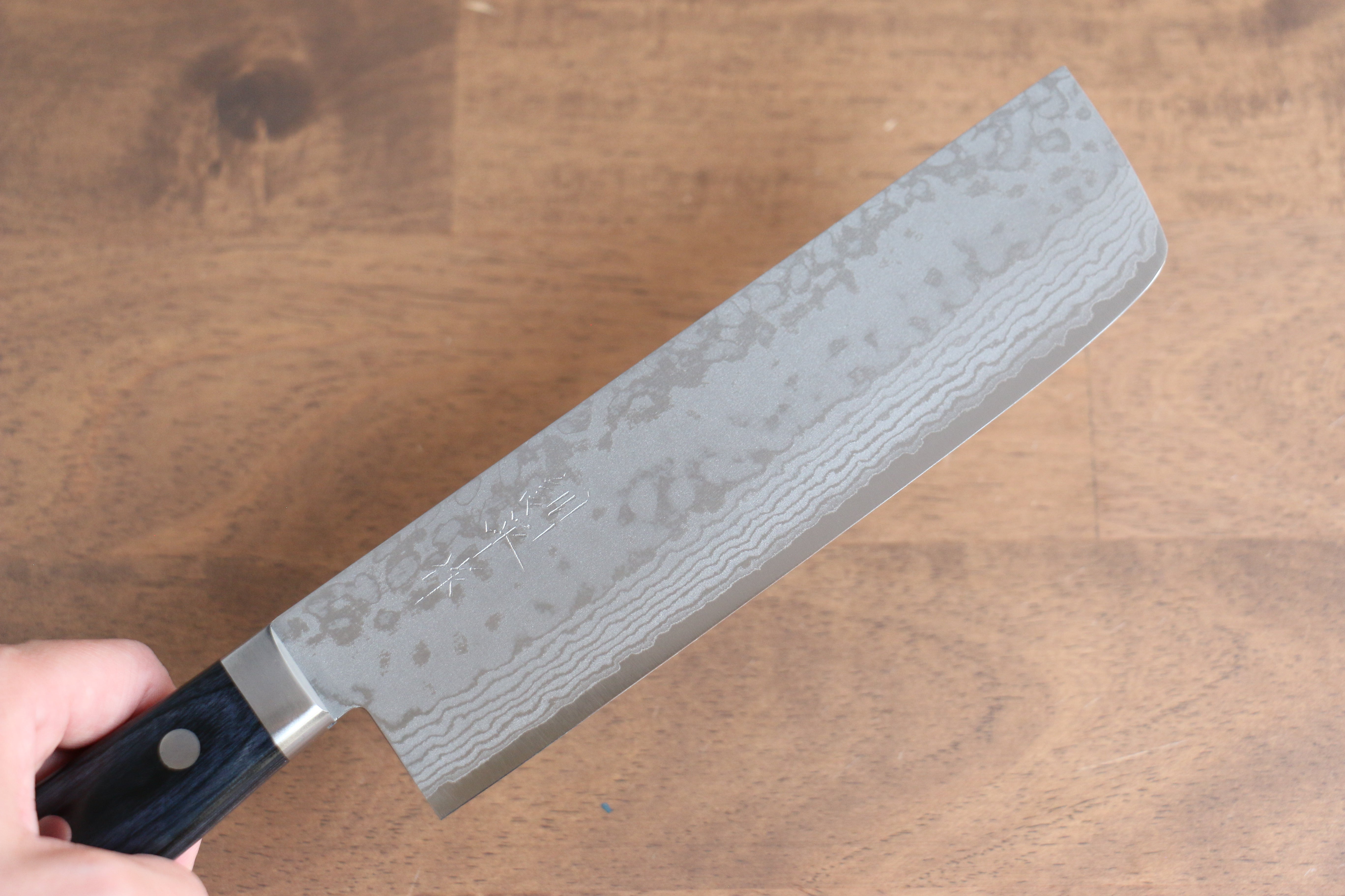 Premium Kunihira Sairyu VG10 Damascus Usuba Chef Knife 165mm - Navy Blue Pakkawood Handle - Japanese Kitchen Knife for Slicing Vegetables & Sushi - Professional Grade Damascus Steel Blade with Super Sharp Edge
