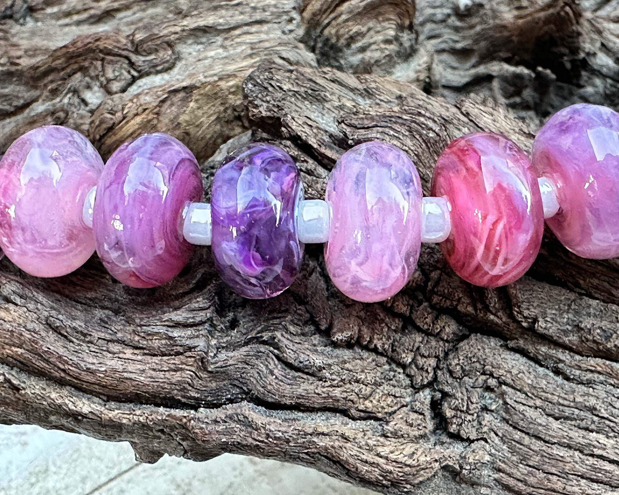 14 Pink & Purple Lampwork Glass Beads for Jewelry Making - DIY Bracelets, Necklaces, and Craft Projects - SRA Certified Handmade Beads