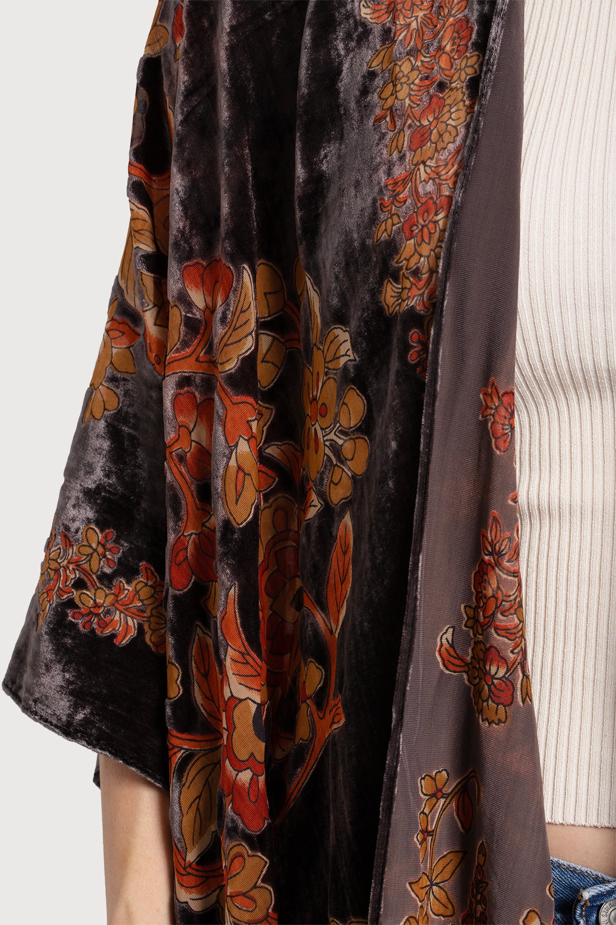 Black Velvet Ruana Shawl with Floral Embroidery - Elegant Women's Wrap for Evening Parties, Weddings & Special Occasions