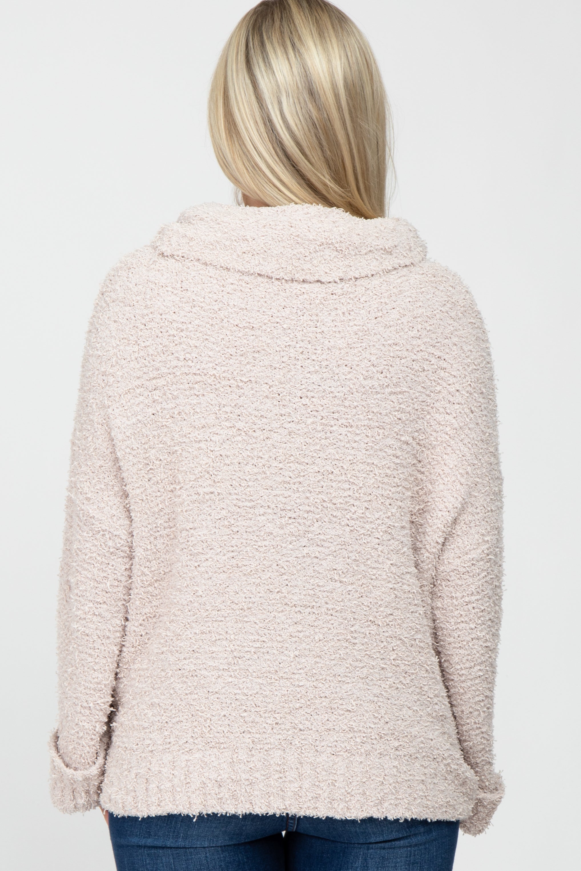 Beige Cowl Neck Cuff Sleeve Soft Knit Maternity Sweater for Women - Cozy Pregnancy Top for Casual Wear & Nursing Comfort