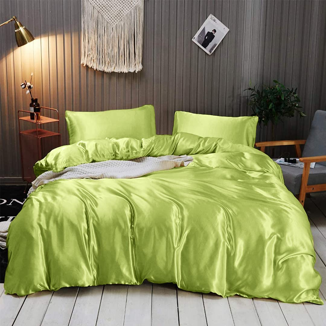 Luxury 7-Piece Silk Satin Bed Sheet Set - Full Size Cooling & Breathable Sheets with Deep Pockets - Wrinkle-Free Hotel Quality Duvet Cover - Sage Green Bedding for Ultimate Comfort - Perfect for Hot Sleepers & Luxury Bedroom Decor