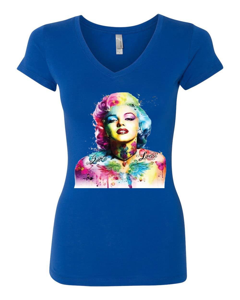 Vibrant Marilyn Multicolor Pop Art T-Shirt for Women - Junior Fit V-Neck Tee | Perfect for Casual Wear, Pop Culture Events & Retro Fashion
