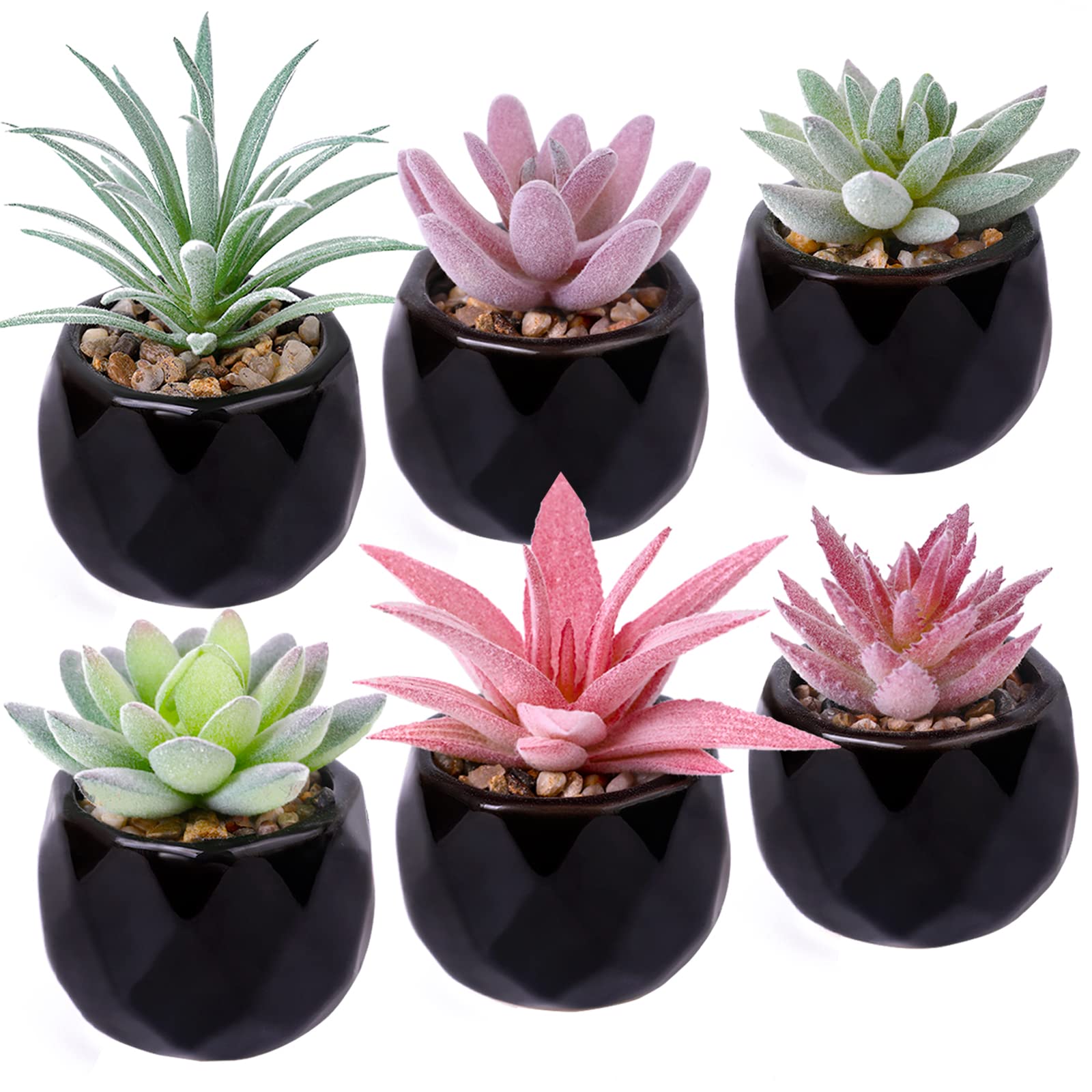 Hawesome 6 Pack Artificial Mini Succulents in Ceramic Pots - Faux Greenery Plants for Home, Office, Wedding & Desk Decor - Realistic Fake Plants for Indoor Decorating