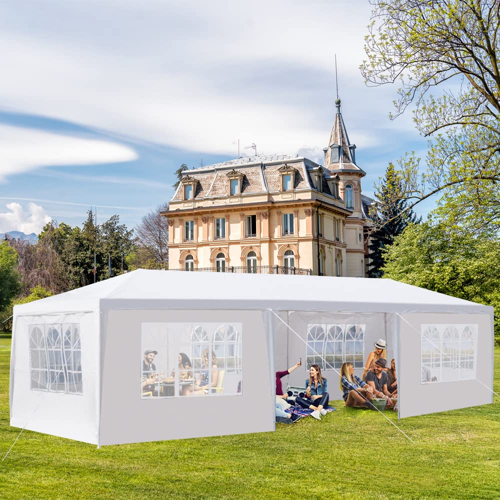 10x30 Heavy Duty White Party Tent with 7 Removable Sidewalls - Outdoor Canopy Shelter for Weddings, Graduations, Beach BBQs & Events - Perfect for Catering, Birthday Parties & Patio Gatherings