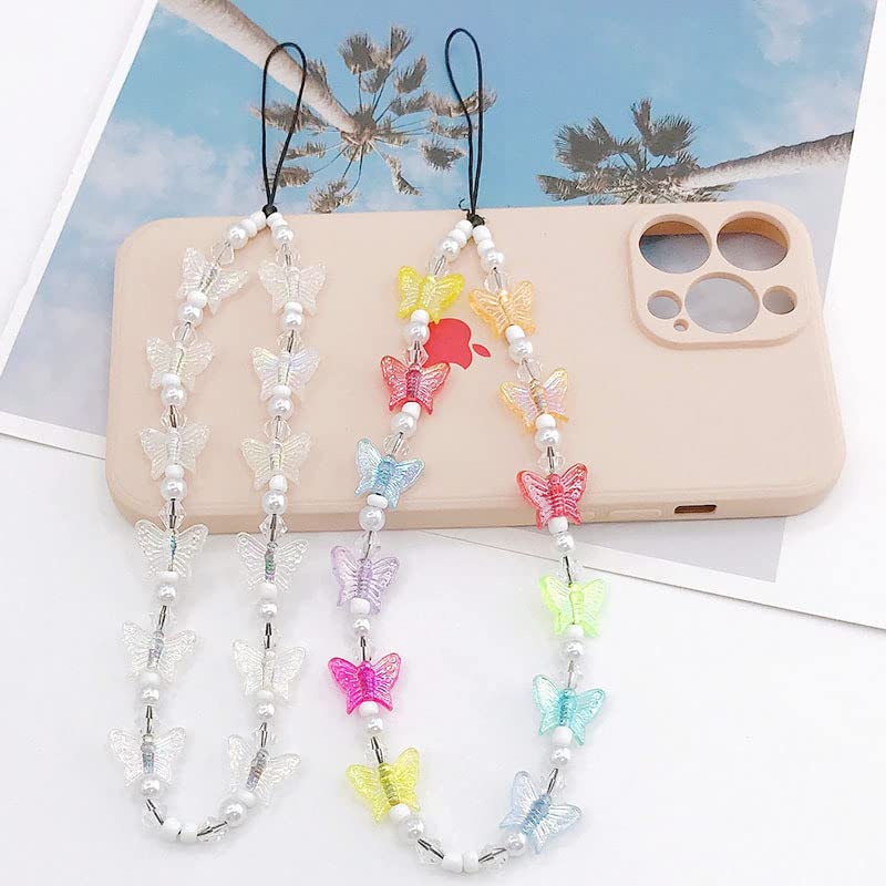 Handmade Natural Stone Beaded Butterfly Phone Lanyard - Colorful Rainbow Charm Keychain for Women & Girls | Perfect for Phone Accessories, Gift Giving & Fashion Jewelry