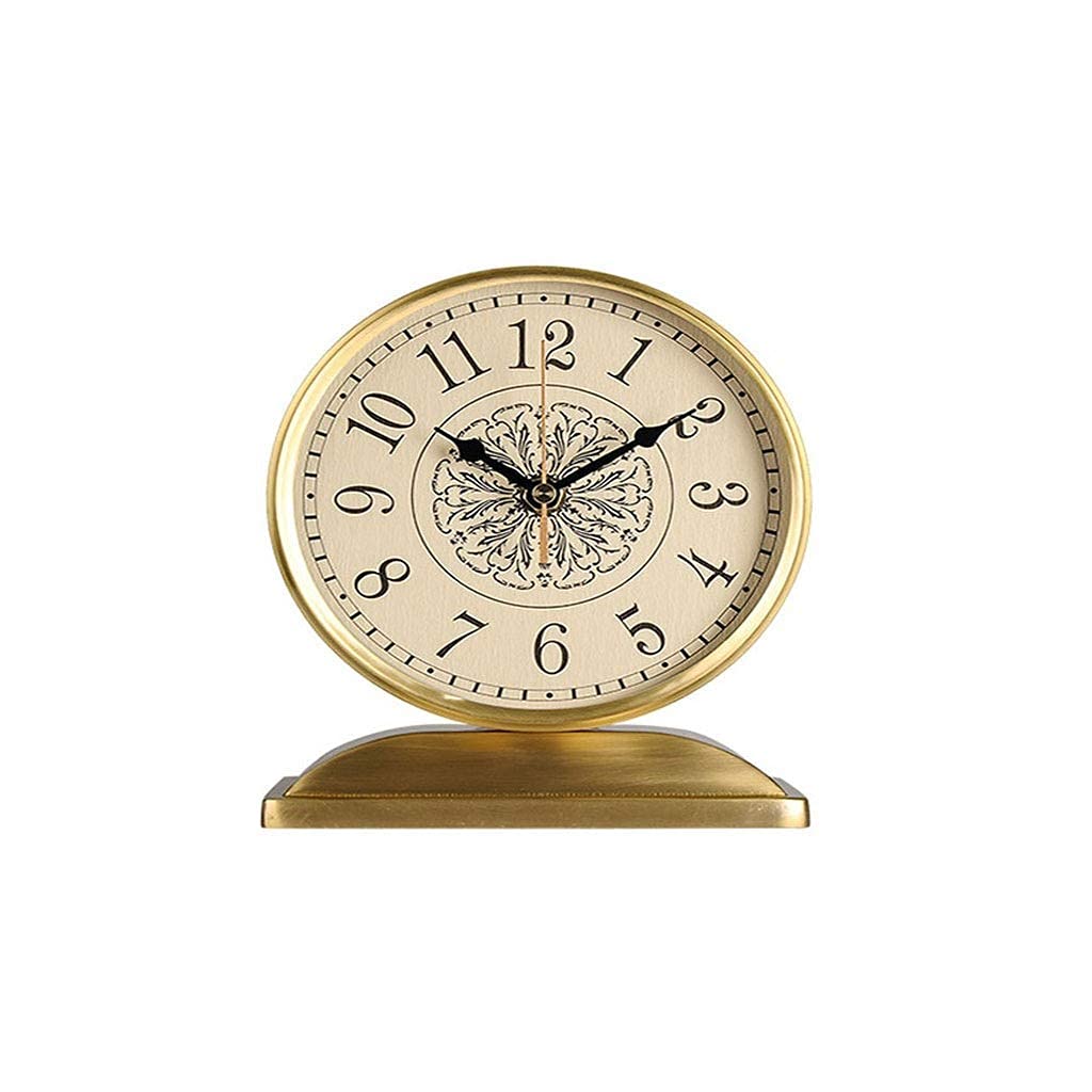 Brass Pendulum Desk Clock - Vintage European Style Luxury Alarm Clock for Bedroom & Living Room Decor | Silent Non-Ticking, Gift Idea for Home Office