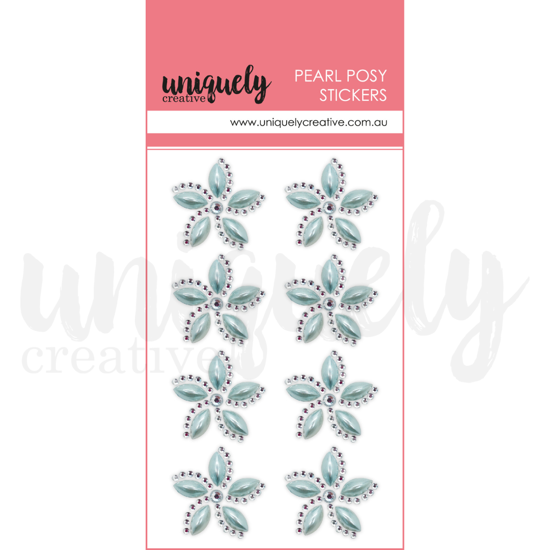 Pearl Posy Stickers - Blue Floral Decorative Stickers for Scrapbooking, Journaling, and DIY Crafts