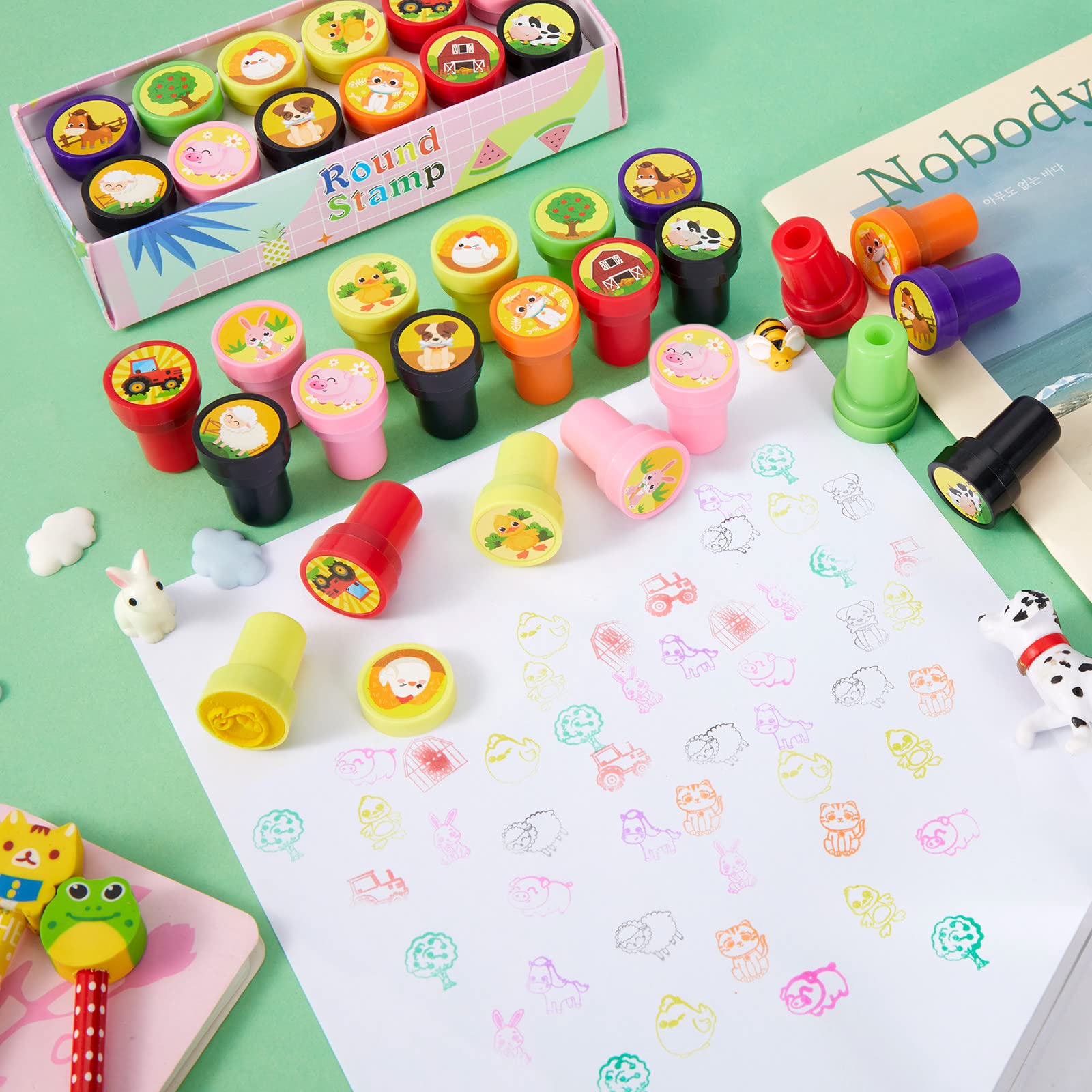 60 Pcs Farm Animal Stampers for Kids - Self Inking Stamps for Party Favors & Classroom Activities