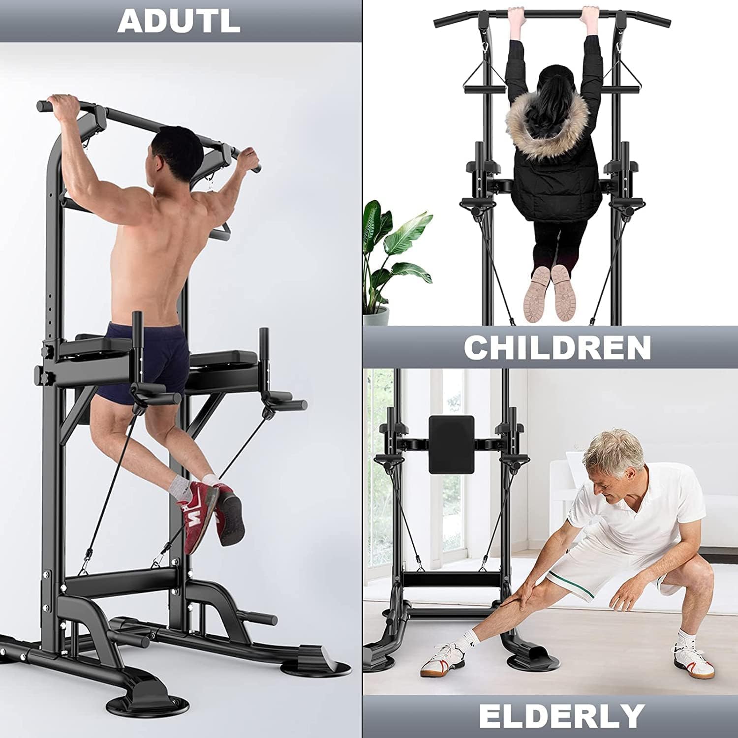Adjustable Power Tower Pull Up Bar Stand for Home Gym - Multi-Function Strength Training Equipment with 330LBS Capacity for Men & Women - Perfect for Pull Ups, Dips, Push Ups & Full Body Workouts at Home