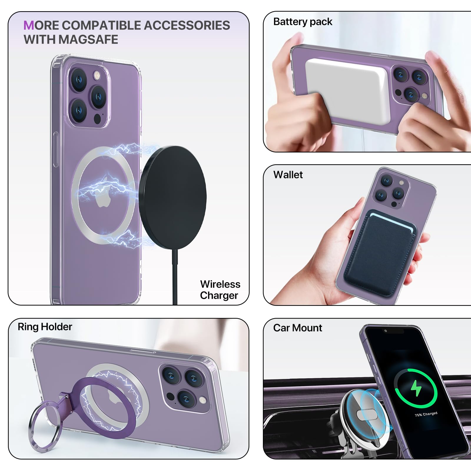 2PCS MagEase Universal Metal Ring - Compatible with iPhone 16/15/14/13/12 Series & Samsung Galaxy - Magsafe Magnetic Wireless Charging Accessory (Silver) - Perfect for Car Mounts, Wallets & Phone Stands
