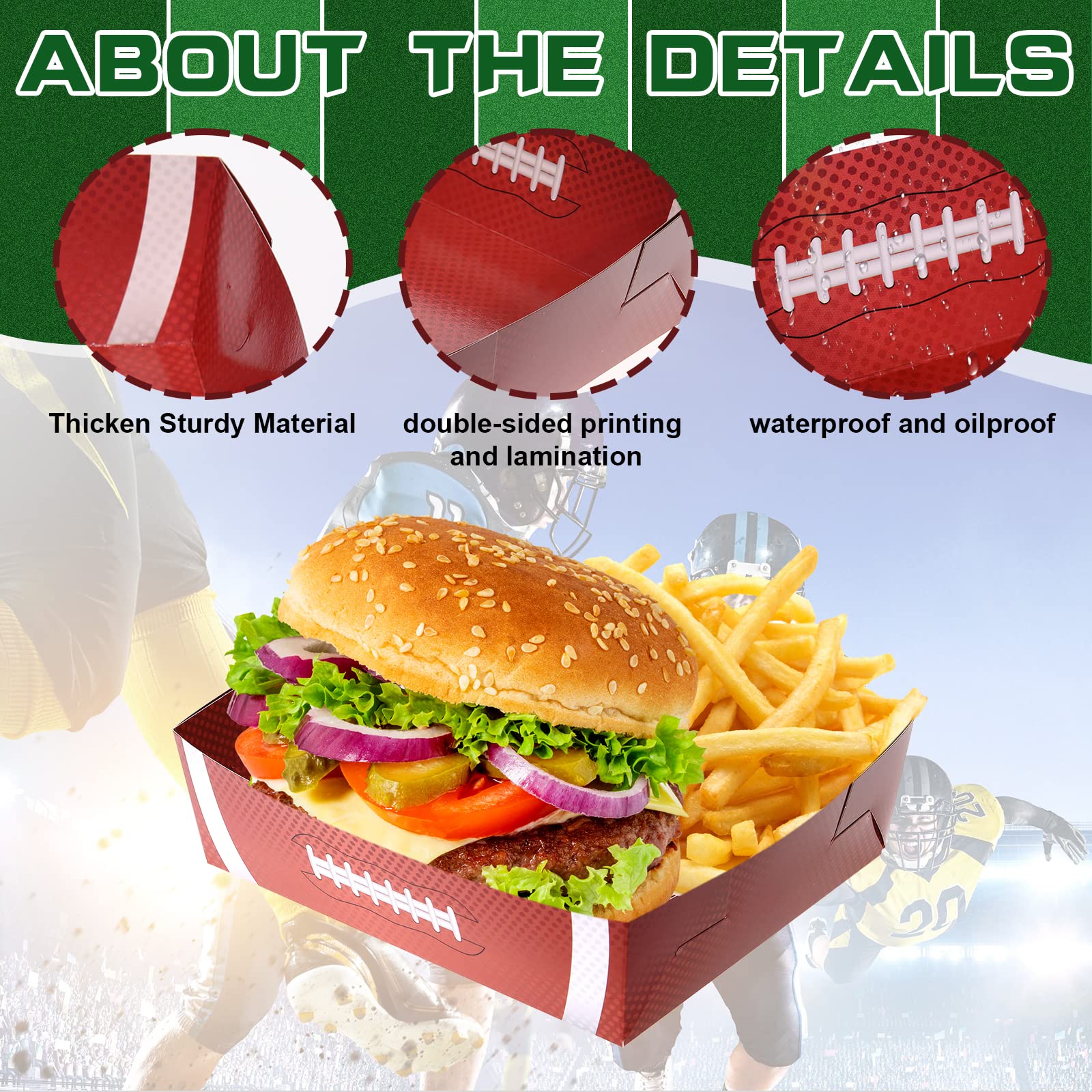 Sawysine 36 Pack Large Football Plates - 5lb Disposable Paper Serving Trays for Nachos, Snacks & Food - Perfect for Football Parties, Carnivals, Birthday Decorations & Game Day Gatherings