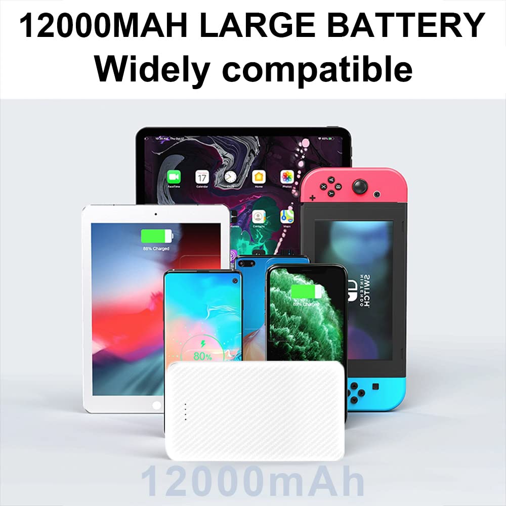 SLuB 12000mAh Portable Charger Power Bank with 3A USB-C Fast Charging | Slim & Lightweight External Battery Pack for iPhone, Samsung, Tablets | Perfect for Travel, Camping, and Emergency Power Backup