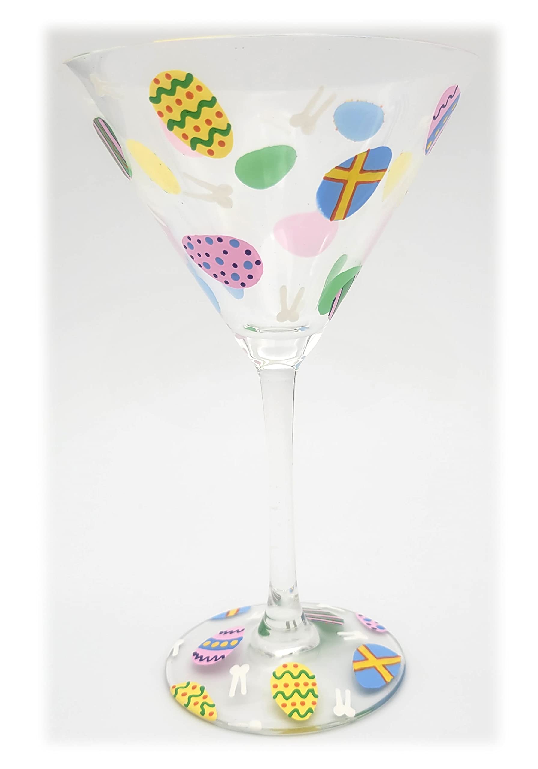 Hand-Painted Easter Egg Martini Glass Set - Bunny & Decorated Egg Design - Easter Cocktail Party, Home Bar Decor, Spring Celebration Gift