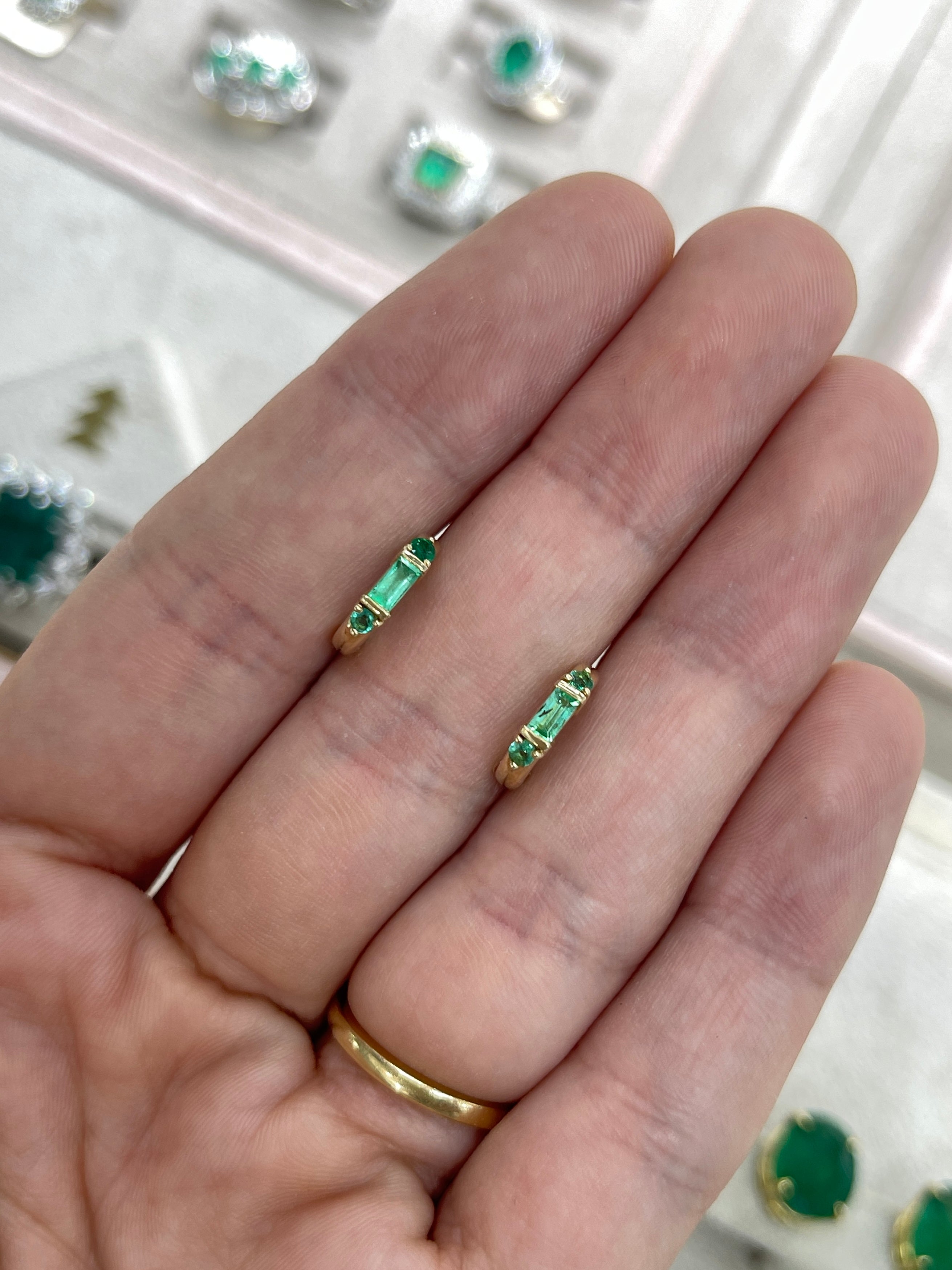 0.50tcw Natural Emerald Half Hoop Earrings in 14K Gold - Elegant Petite Hoop Earrings for Women, Perfect for Everyday Wear, Office & Special Occasions