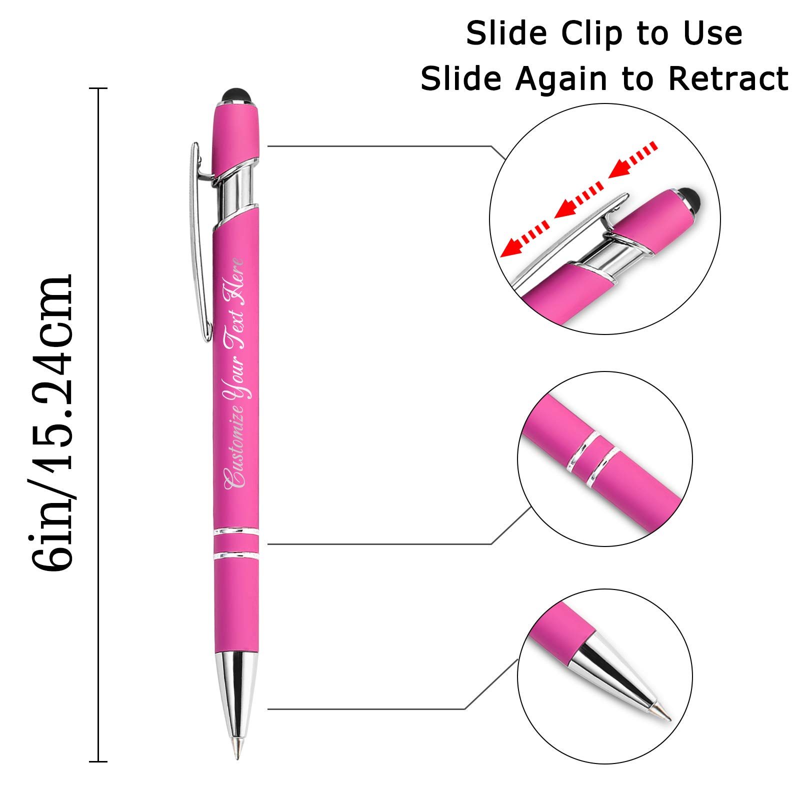200 Pack Personalized Custom Engraved Ballpoint Pens with Stylus Tip - Bulk Office Pens with Name/Message for Men & Women - Medium Point Black Ink - Perfect for Birthday, Graduation Gifts & Corporate Promotions