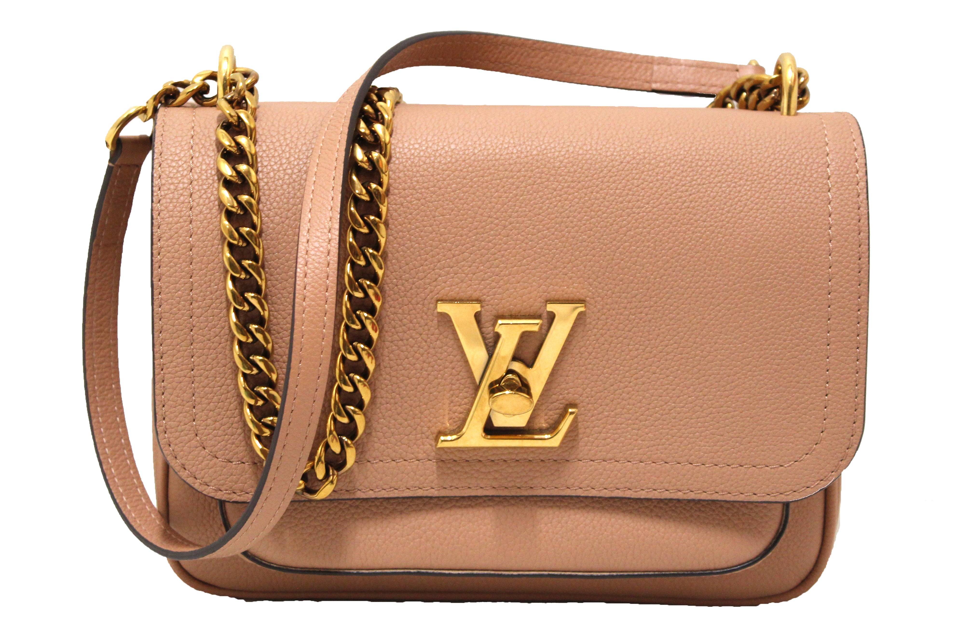 Authentic Louis Vuitton Rose des Sables Pink Grained Calf Leather Lockme Chain Crossbody Bag - Luxury Designer Handbag for Women, Perfect for Date Night, Parties & Special Occasions