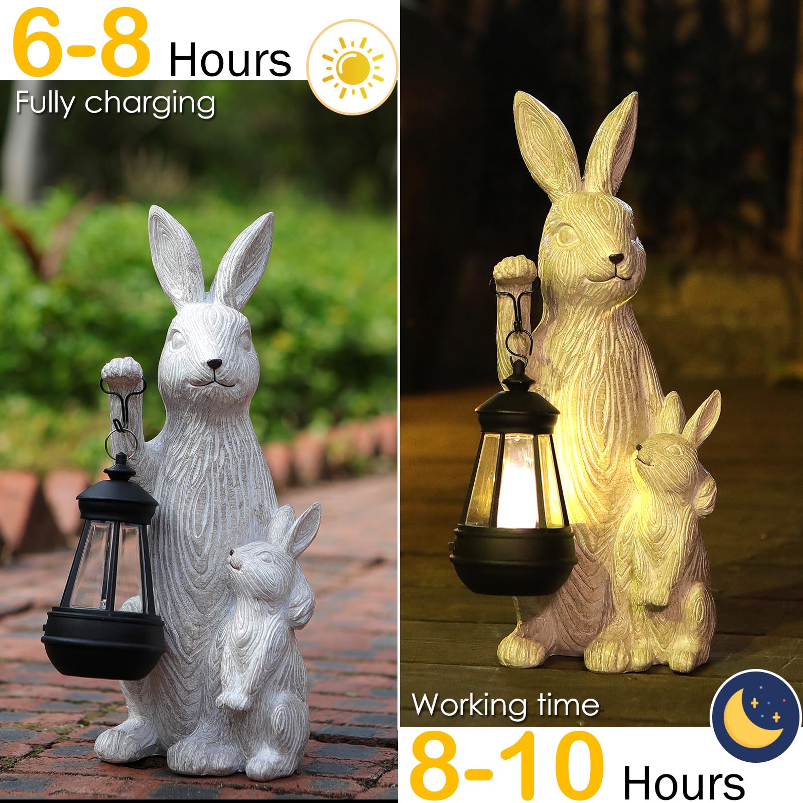 Solar Powered LED Bunny Garden Statue - Outdoor Rabbit Decor with Lights for Patio, Balcony, Yard - Unique Housewarming & Birthday Gift for Women - Perfect for Garden Decorations, Nighttime Illumination and Seasonal Displays