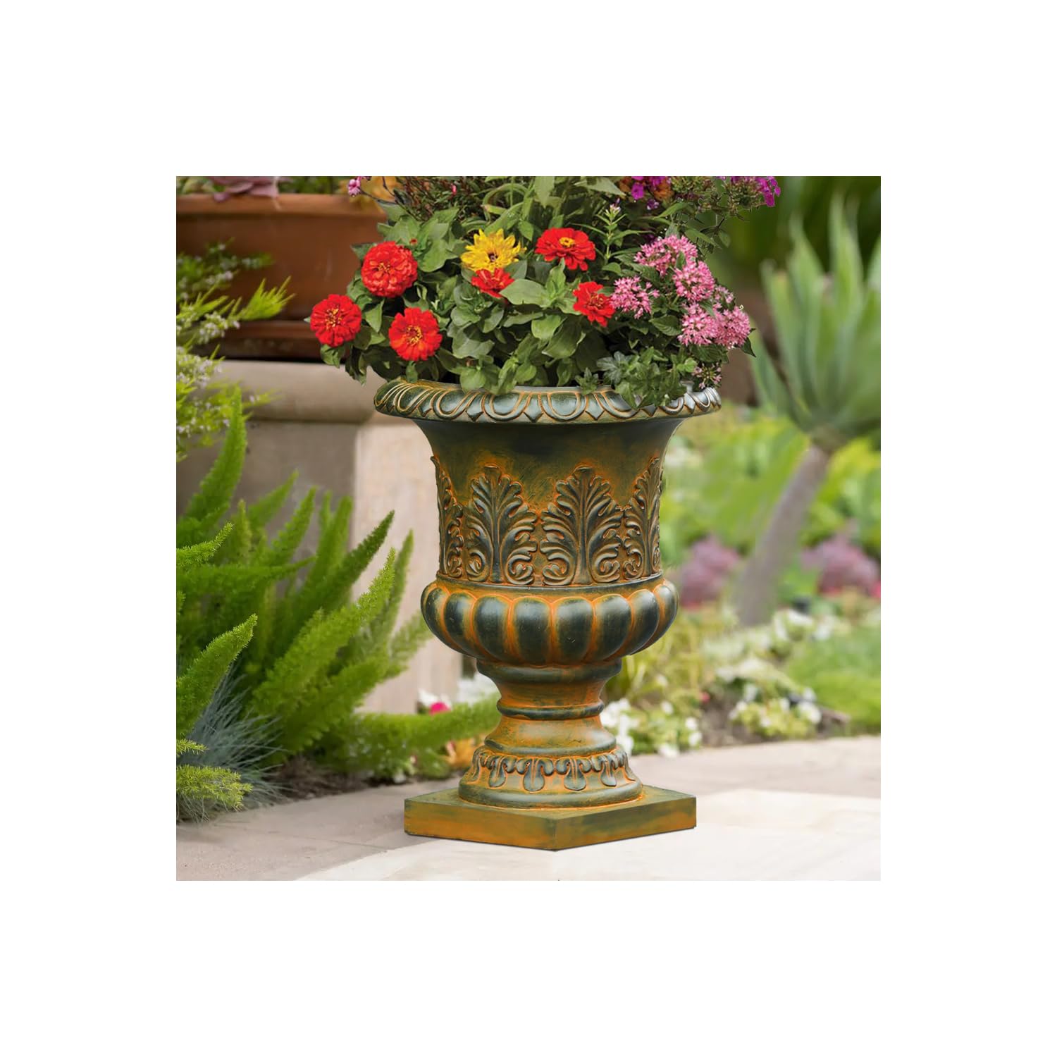 Mediterranean Style Weathered Brown Decorative MGO Urn Planter - Perfect for Garden, Patio, and Home Décor