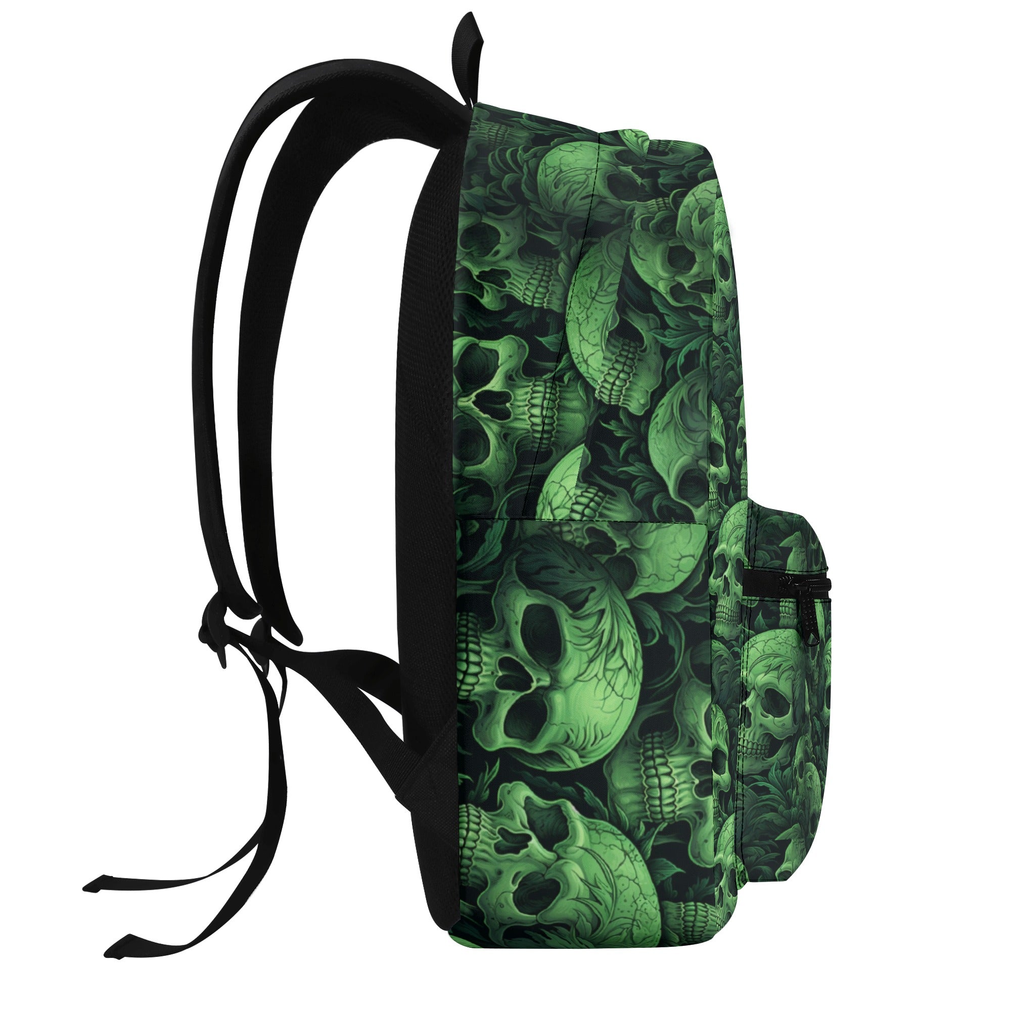Vintage Green Skulls Polyester Backpack for Men & Women - Gothic Style Laptop Bag for College, Travel, and Everyday Use
