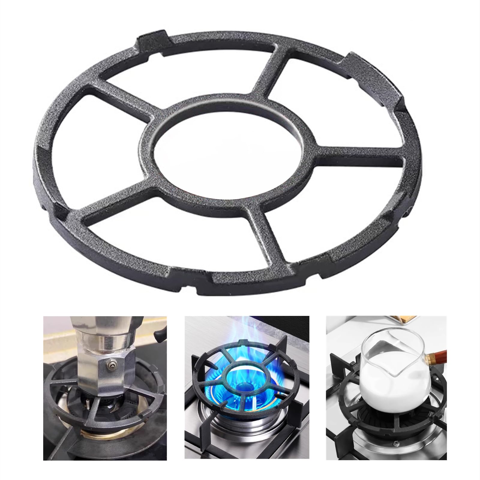 Cast Iron Wok Support Ring - Non-Slip Gas Burner Reducer for Moka Pot, Coffee Maker & Small Saucepan | Heavy Duty Stove Extender & Trivet for Gas Hob | Perfect for Camping, Outdoor Cooking & Home Kitchen Use
