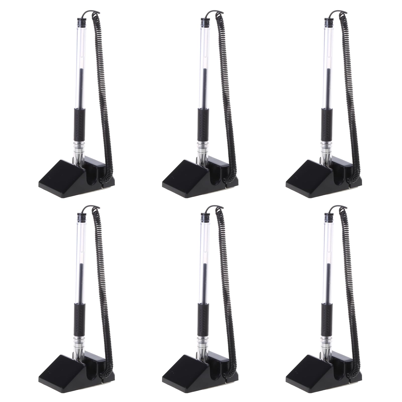 6 Pack Secure Counter Pens with Adhesive Chain - Anti-Theft Gel Ink Pens for Reception, Office & Hotel Front Desk - Perfect for Banks, Retail Stores and Customer Service Counters