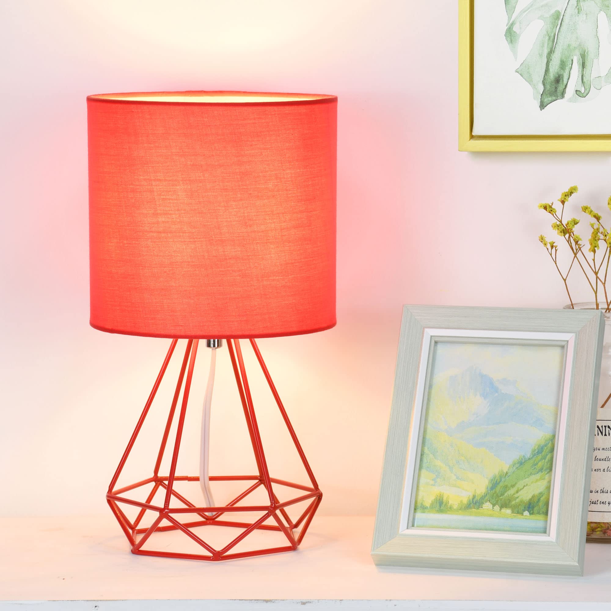 Modern Red Table Lamp - SIM Small Desk Lamp for Living Room, Bedroom, Kids Room & Nightstand, 6.69