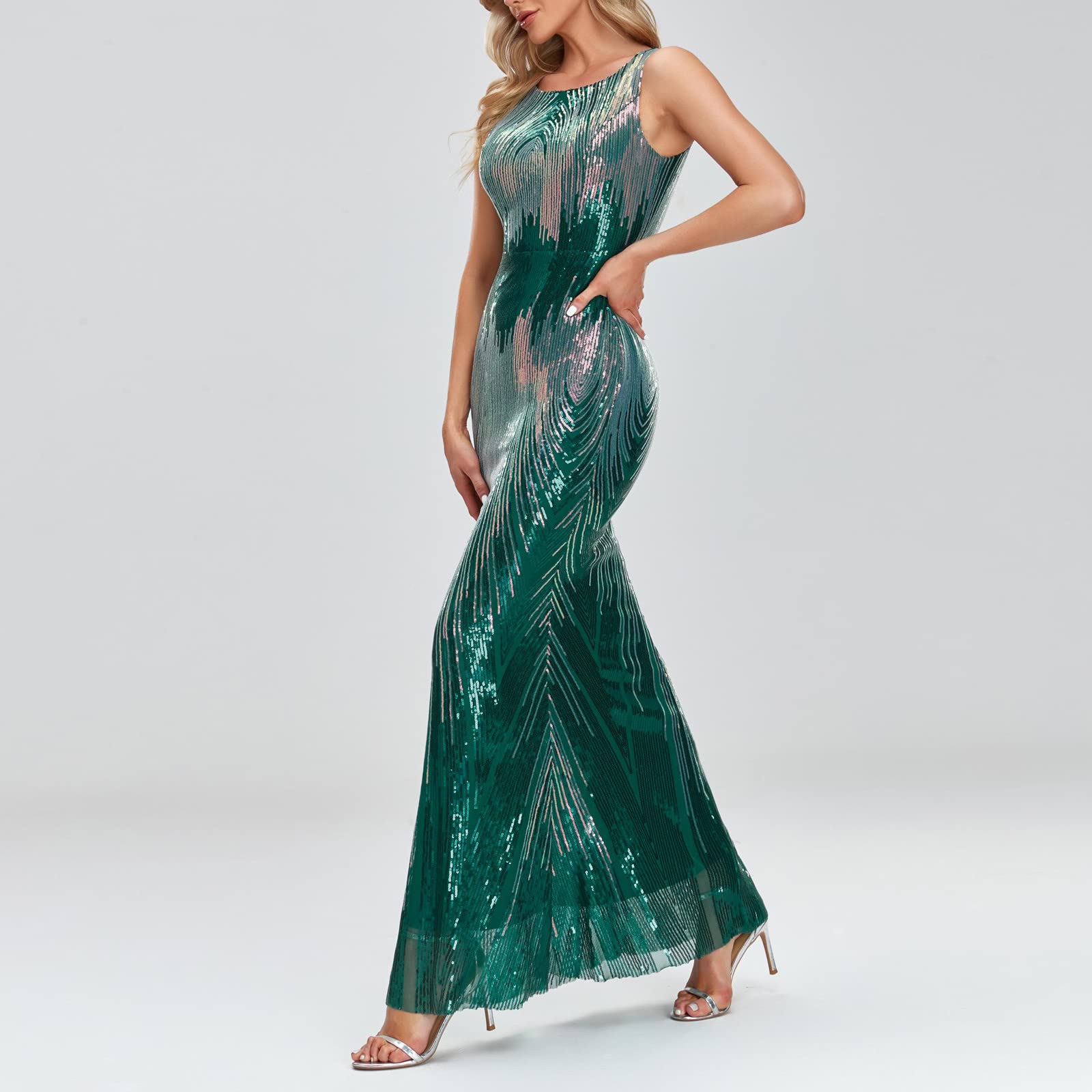 Sparkly Sequin Mermaid Prom Dress for Women - Elegant Sexy Sleeveless Evening Gown for Party, Club & Cocktail Events | Formal Bodycon Maxi Dress for Prom, Homecoming & Special Occasions