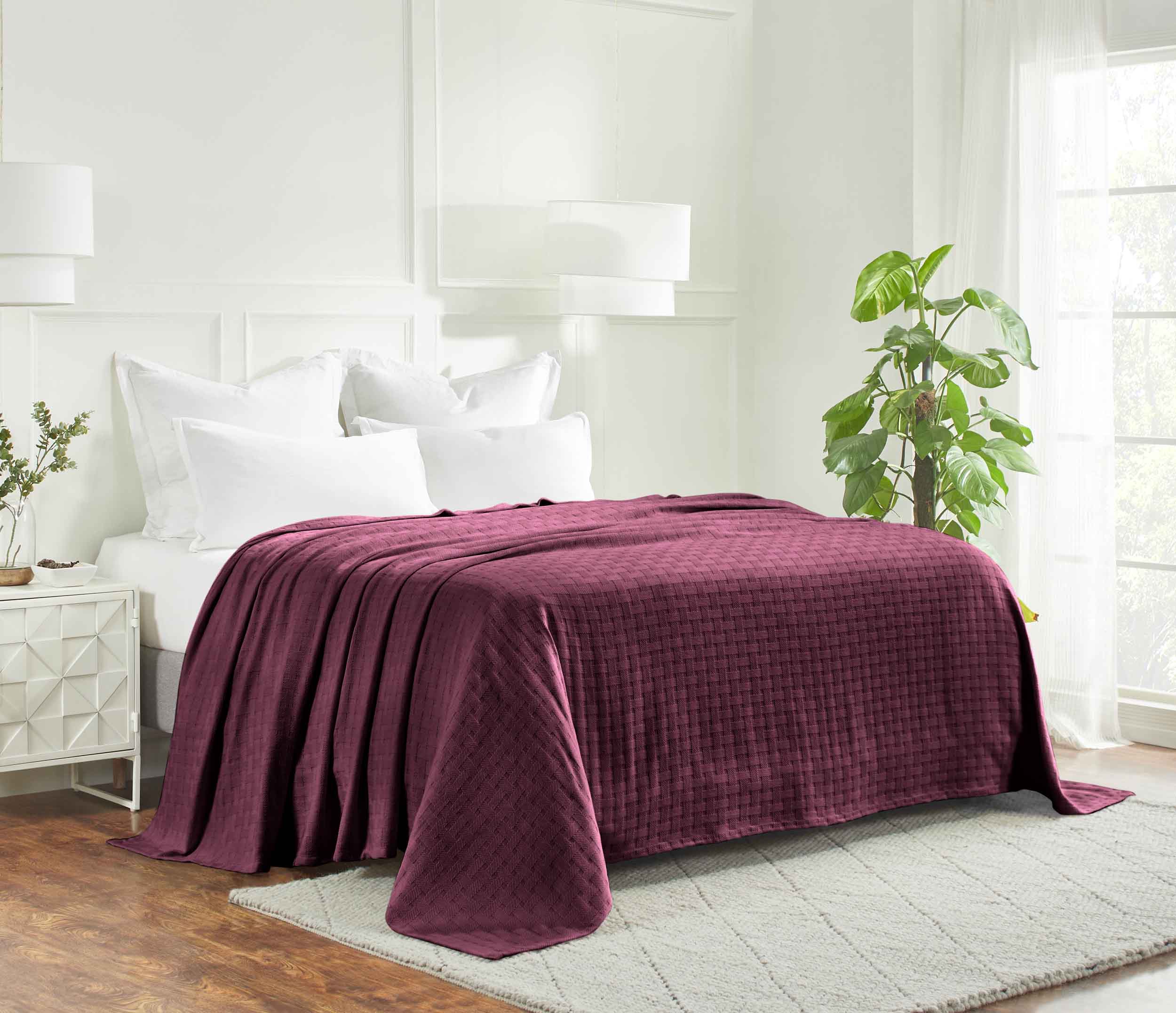 Soft Basketweave All-Season Cotton Bed Blanket & Sofa Throw - Lightweight Breathable Blanket for Bedroom, Living Room, Travel and Outdoor Use