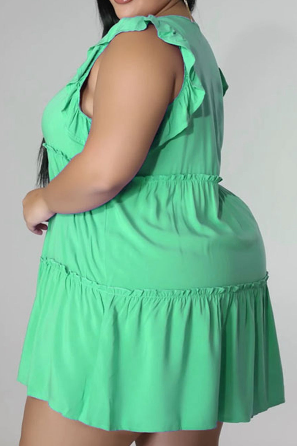 Plus Size V Neck Frill Trim Mini Dress for Women - Flirty Summer Party Cocktail Dress, Elegant & Comfortable for Weddings, Dates & Night Out