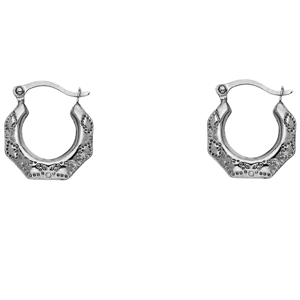 14K White Gold Hollow Hoop Earrings for Women - 13mm Elegant Fancy Dangle Earrings - Perfect for Parties, Weddings & Everyday Wear