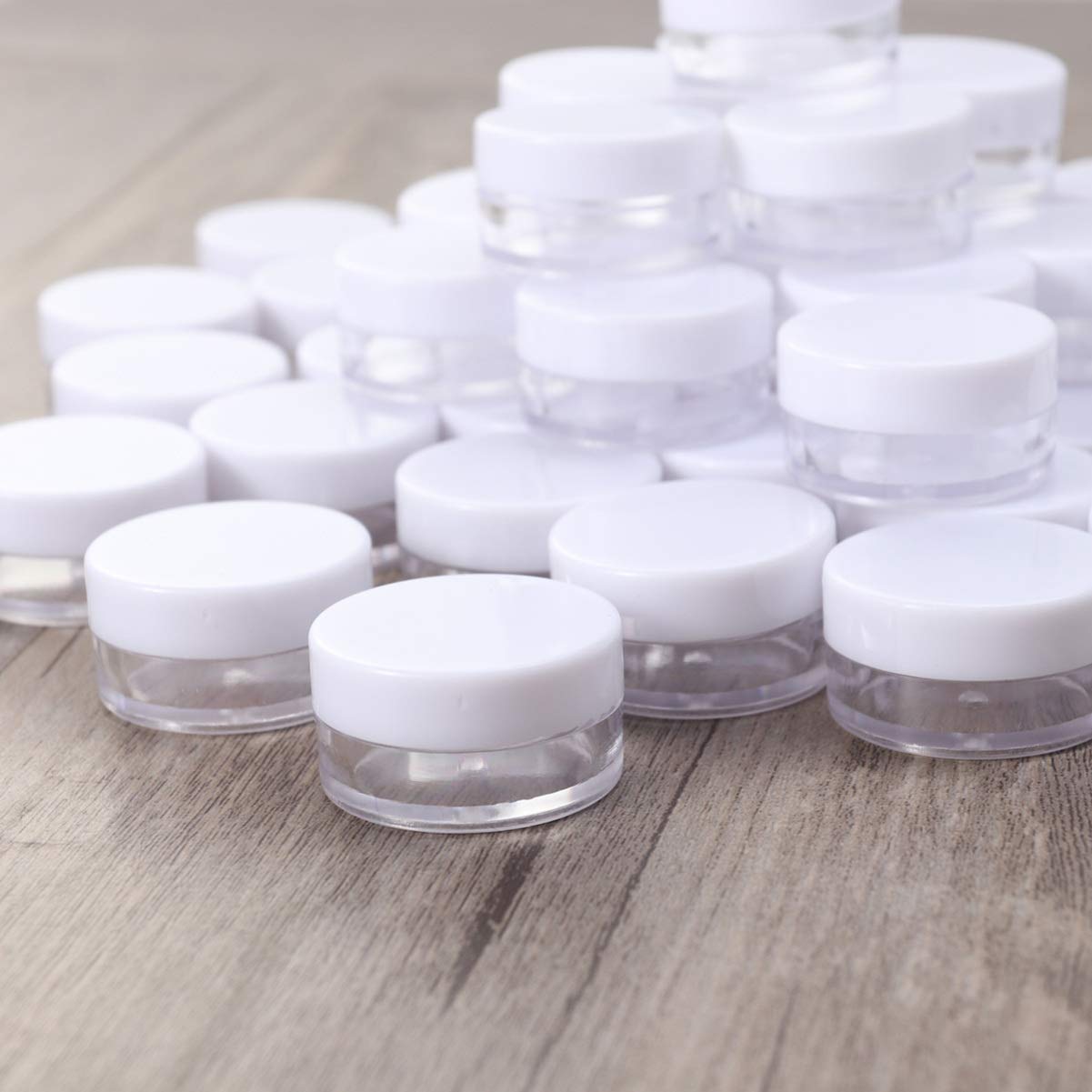 Beaupretty 50pcs 3g Clear Travel Bottles for Lotion & Makeup Samples - Mini Empty Containers with White Caps - Bulk Travel-Size Bottles for Toiletries, Cosmetics, Skincare (Perfect for Travel, Hotels, Gym & Sample Distribution)