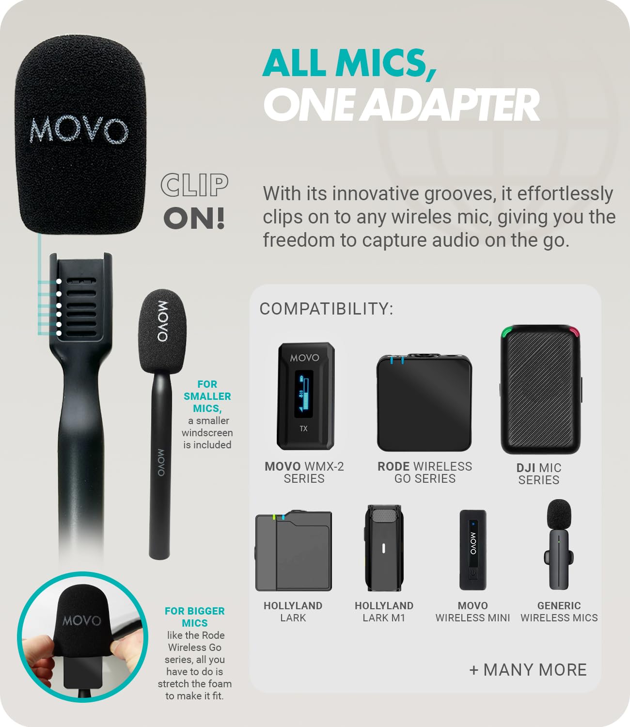 Movo WMX-HM Universal Wireless Microphone Handle - Compatible with DJI Mic, Rode Wireless GO, Hollyland Lark - Lavalier Mic Adapter for Vlogging, Interviews, Podcasting, YouTube & Live Streaming - Perfect for Content Creators, Journalists & Broadcasters